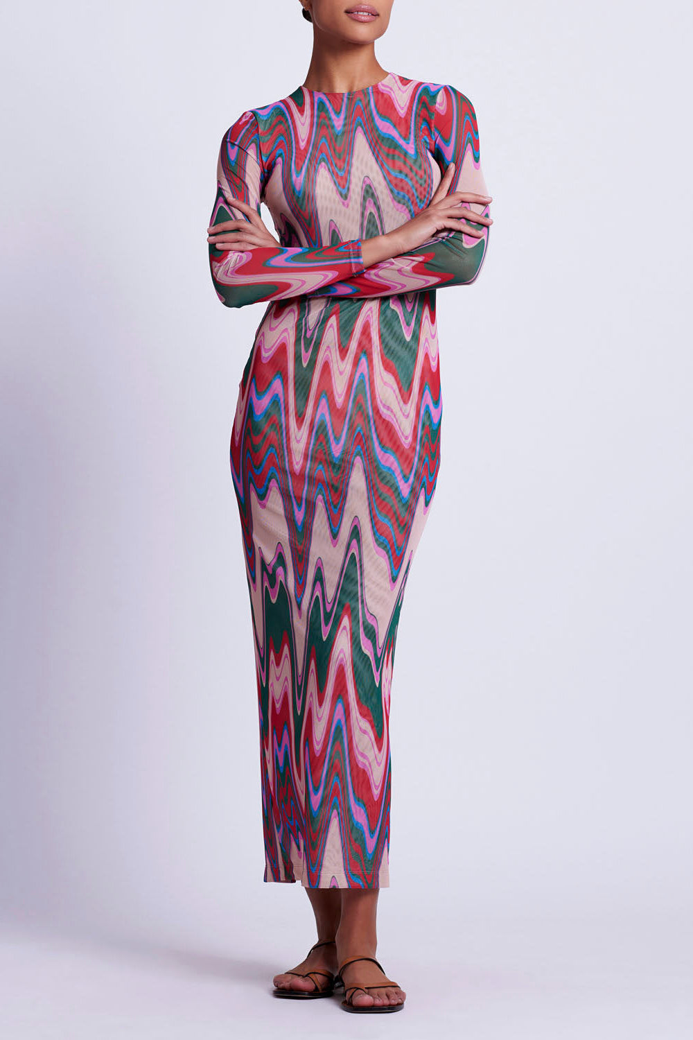 Wave Printed Tulle Maxi Dress