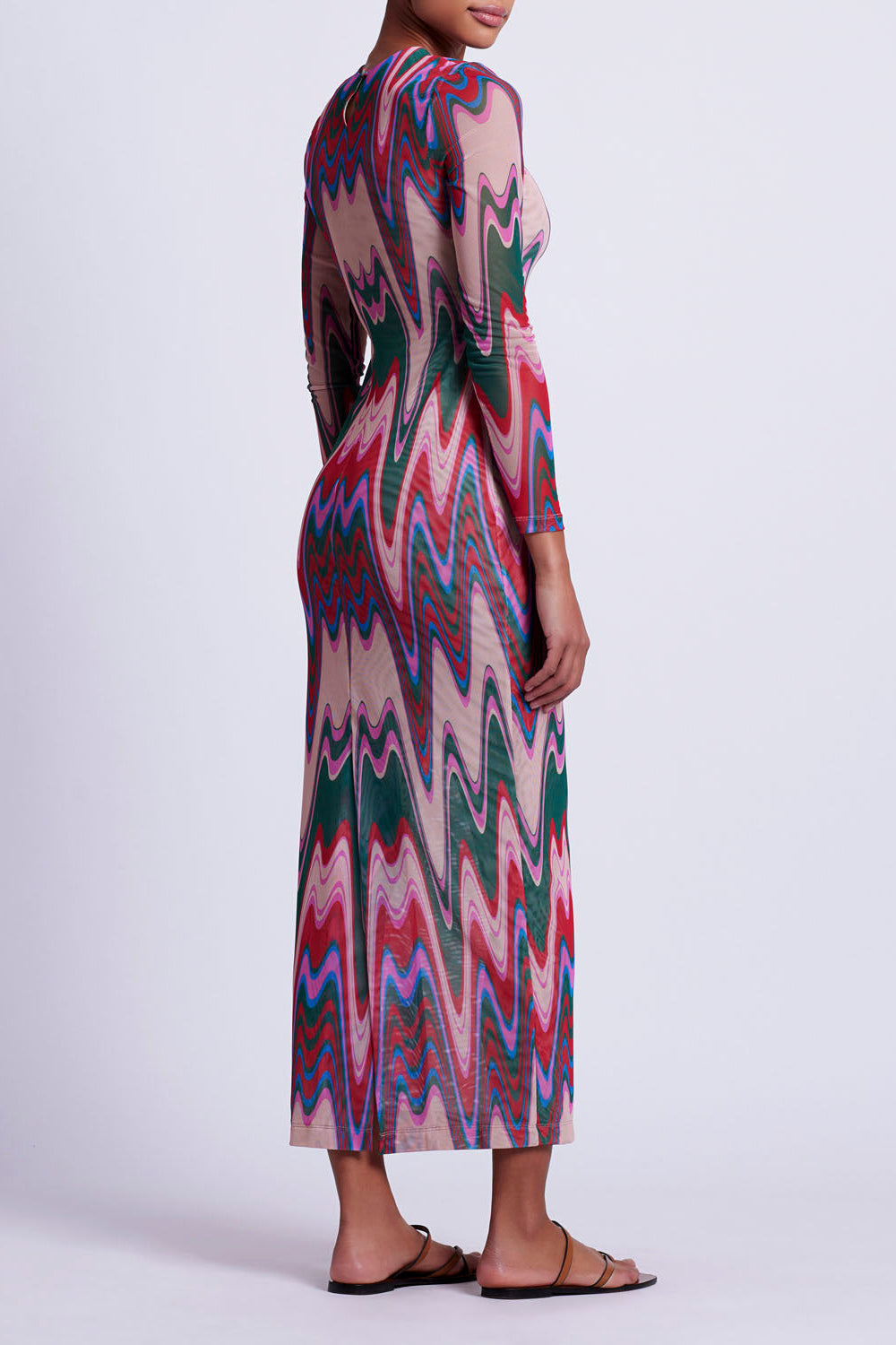 Wave Printed Tulle Maxi Dress