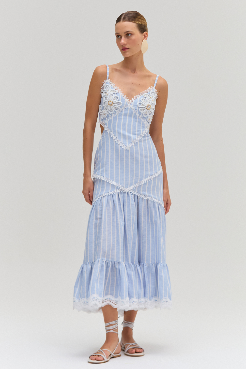 MARINE LINEN CUT OUT MIDI DRESS