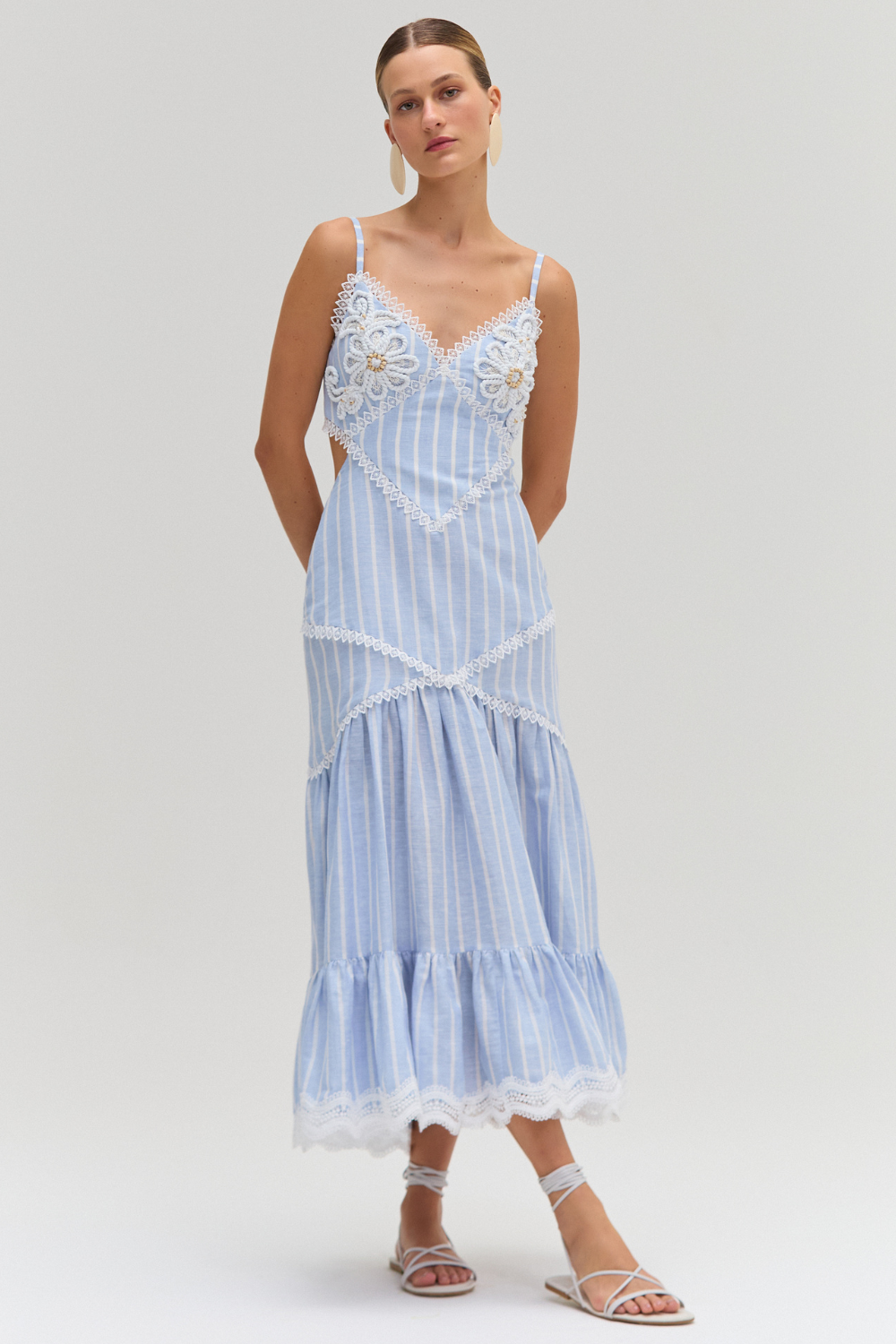 MARINE LINEN CUT OUT MIDI DRESS