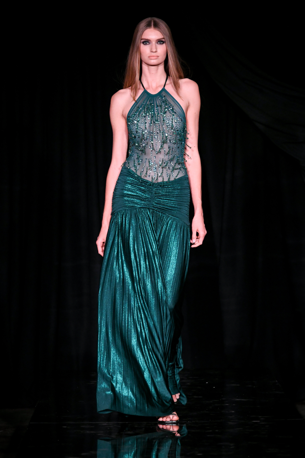 Hand-Beaded Tulle and Jersey Gown