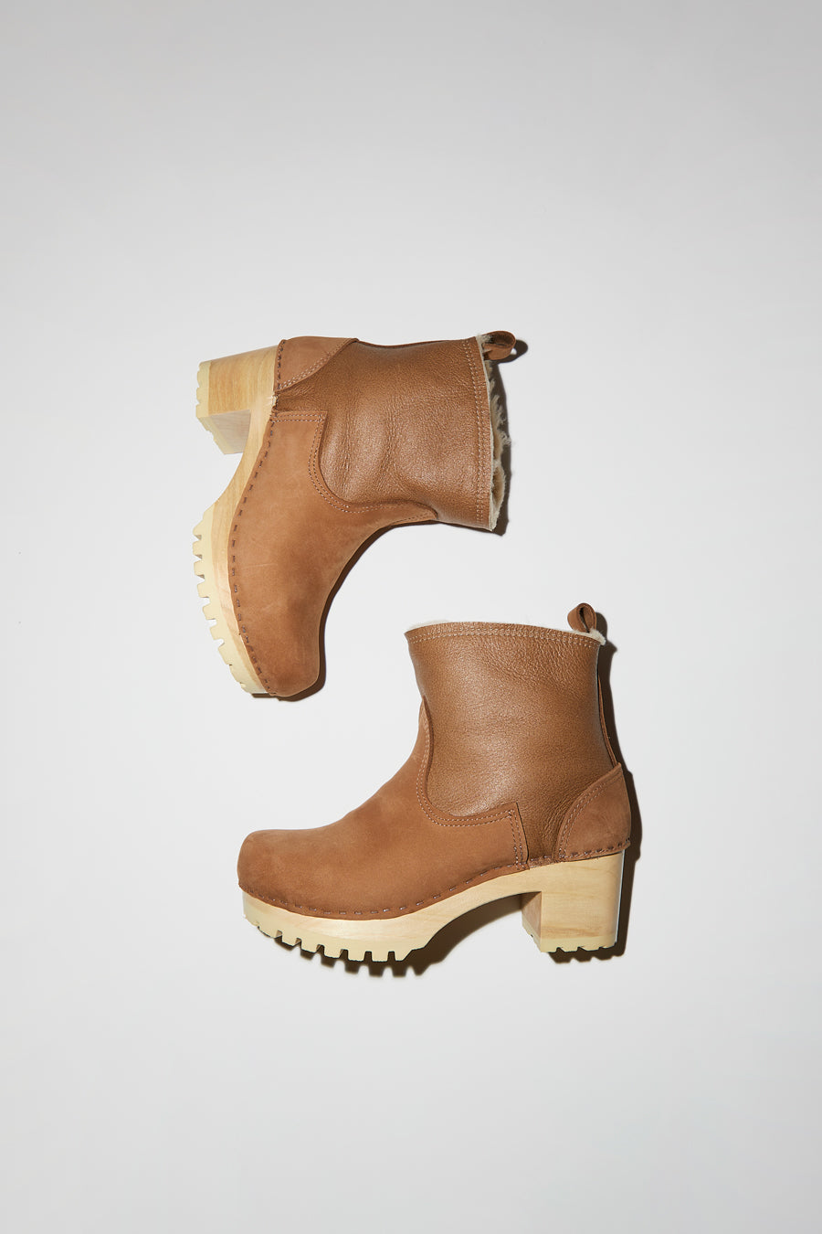 No.6 5" Pull On Shearling Clog Boot on Mid Tread in Honey Aviator on White Base