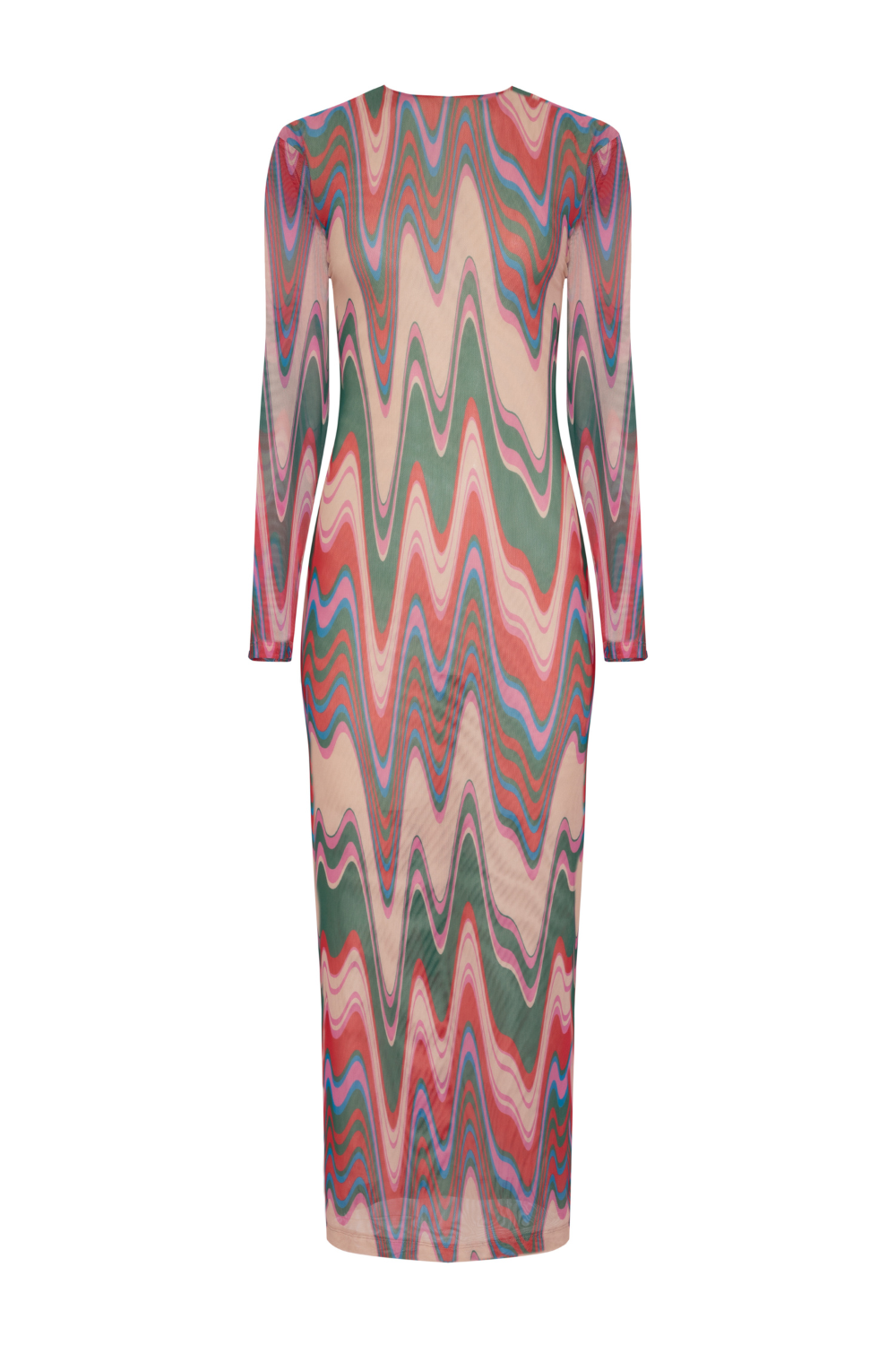 Wave Printed Tulle Maxi Dress
