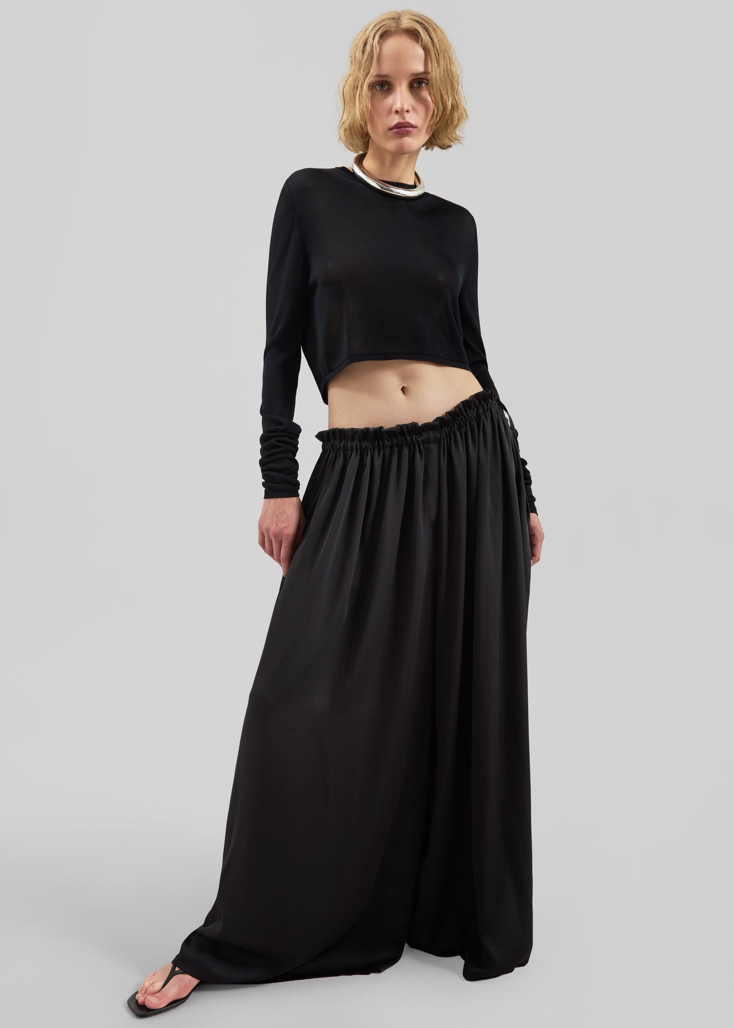 Arleth Satin Sheer Drawstring Pants - Black