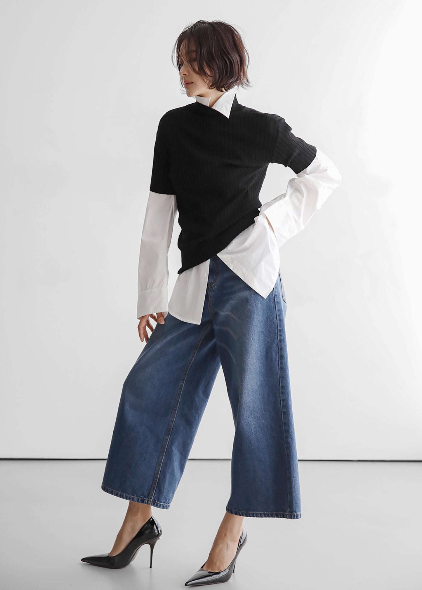 Besdon Denim Culottes - Medium Wash