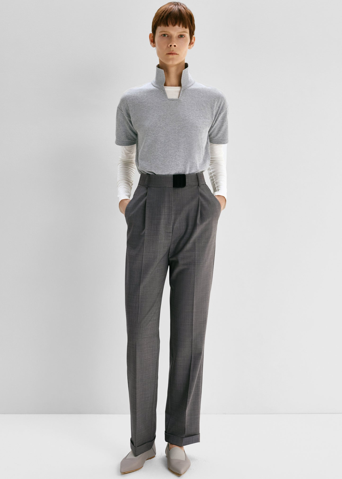 Bevza High-Waisted Trousers - Dark Grey
