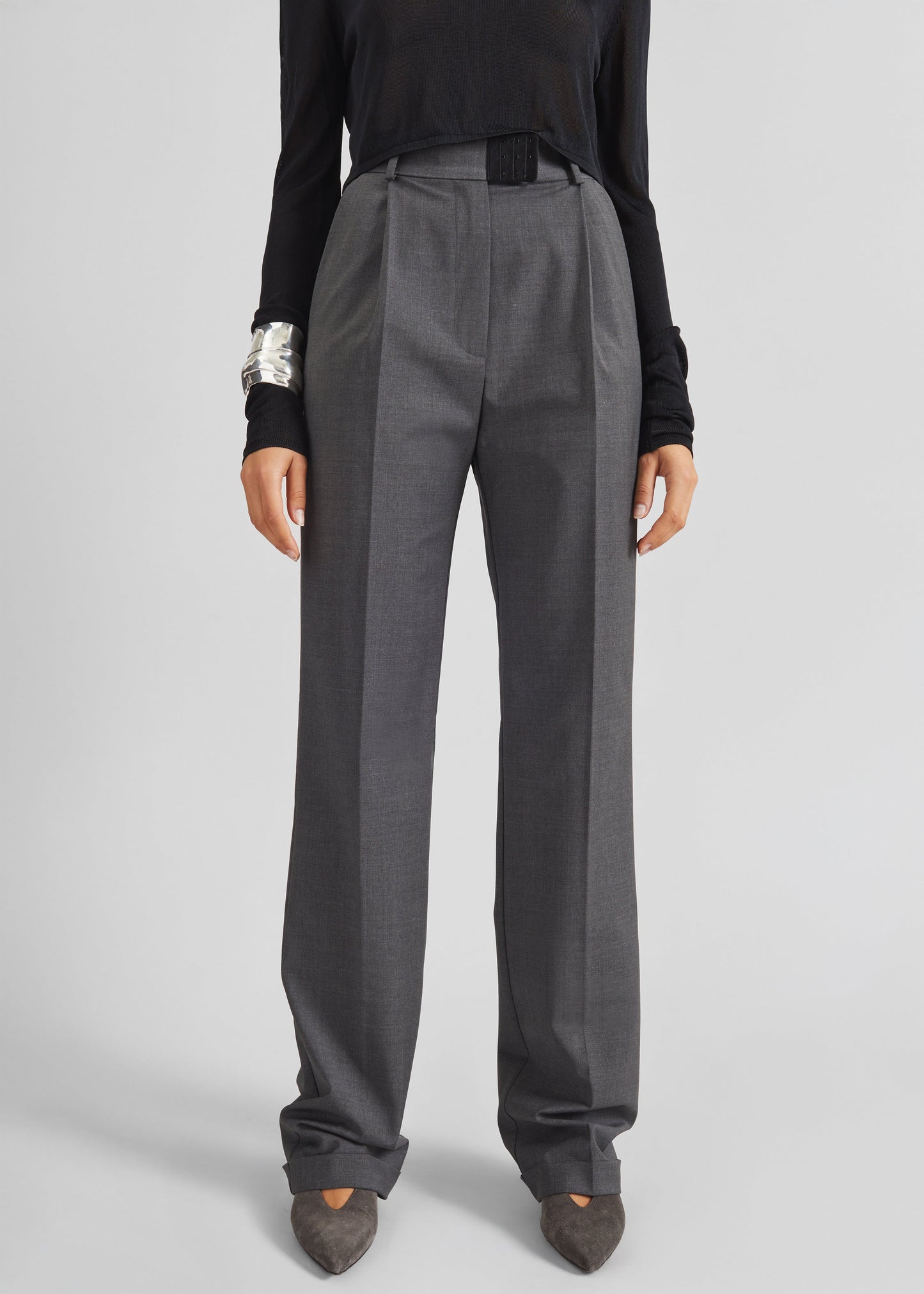 Bevza High-Waisted Trousers - Dark Grey