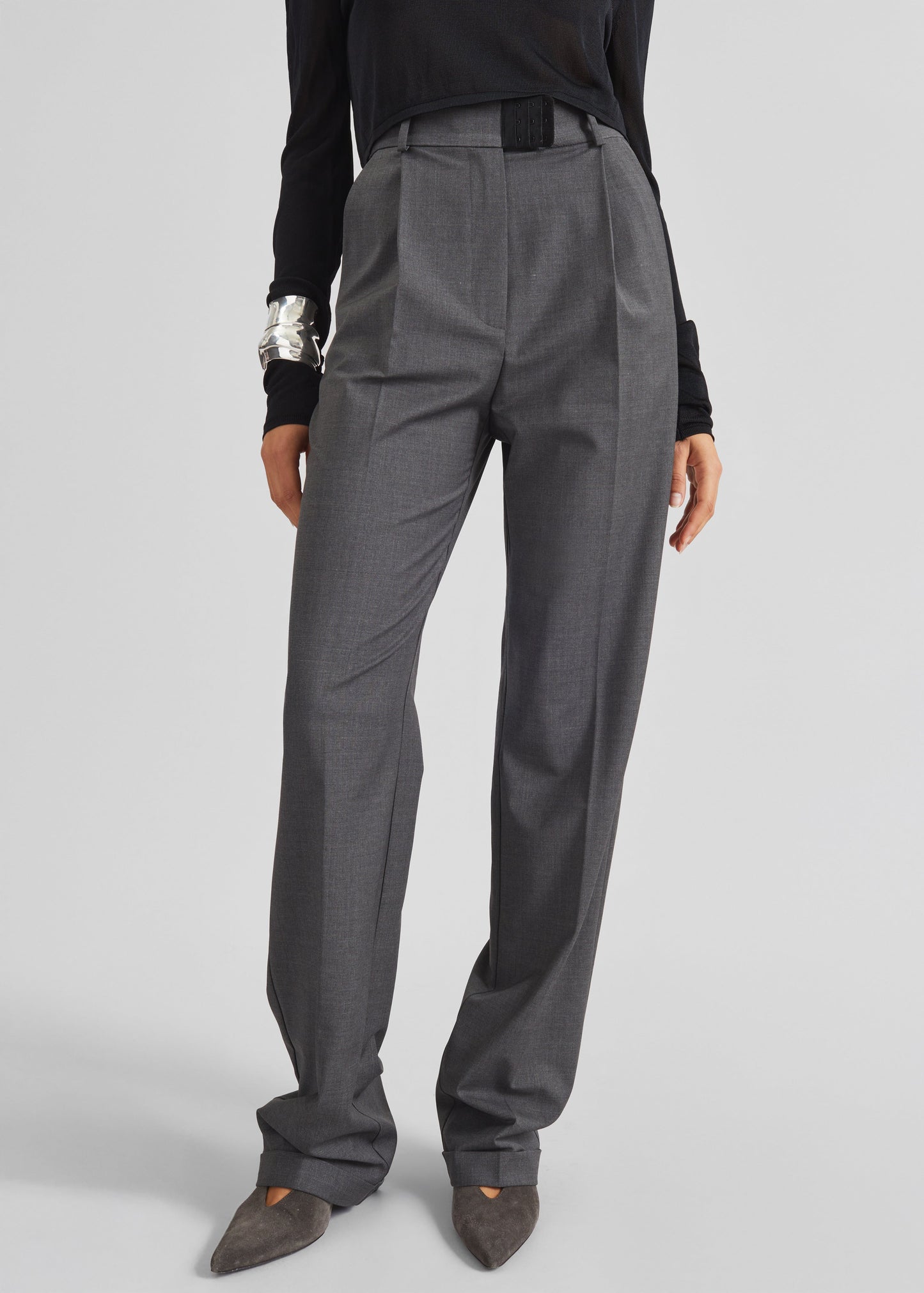 Bevza High-Waisted Trousers - Dark Grey
