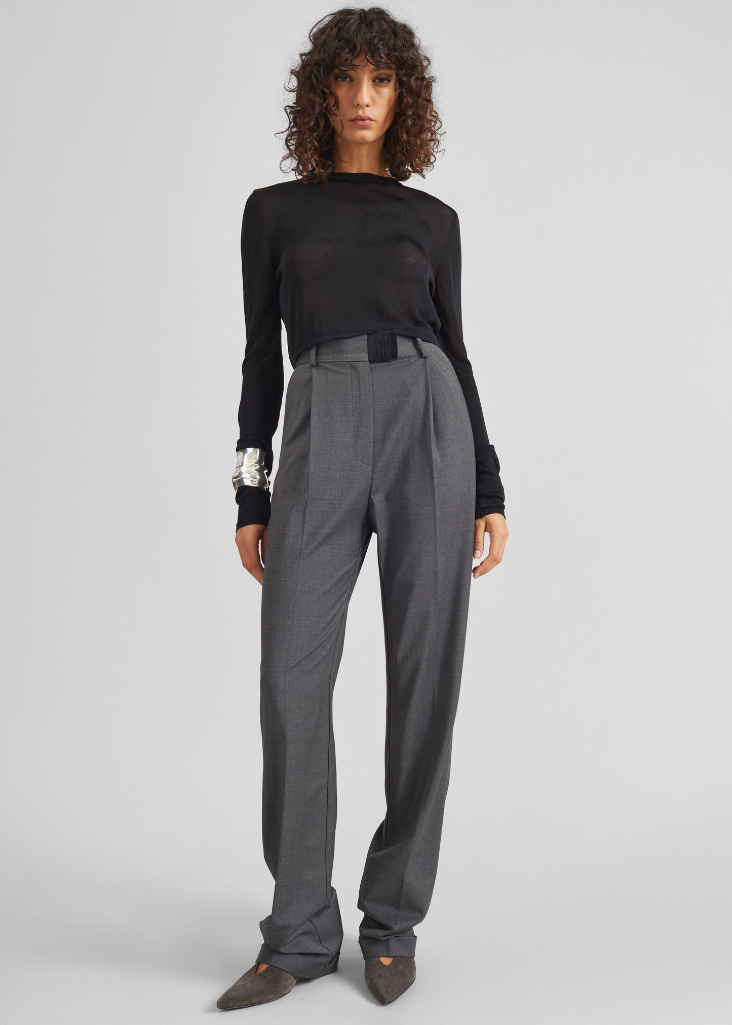 Bevza High-Waisted Trousers - Dark Grey