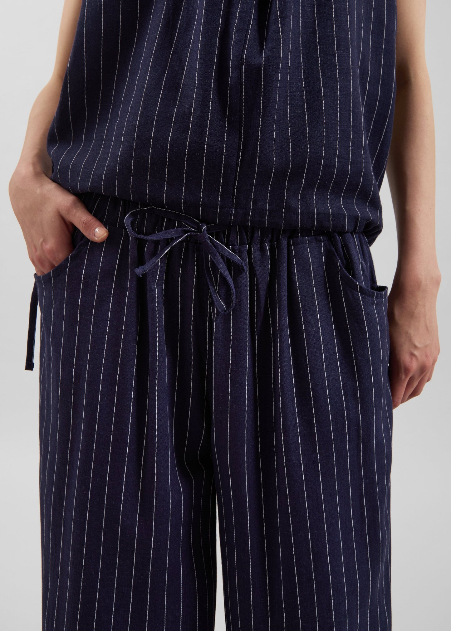 Branton Drawstring Pants - Navy/White Pinstripe