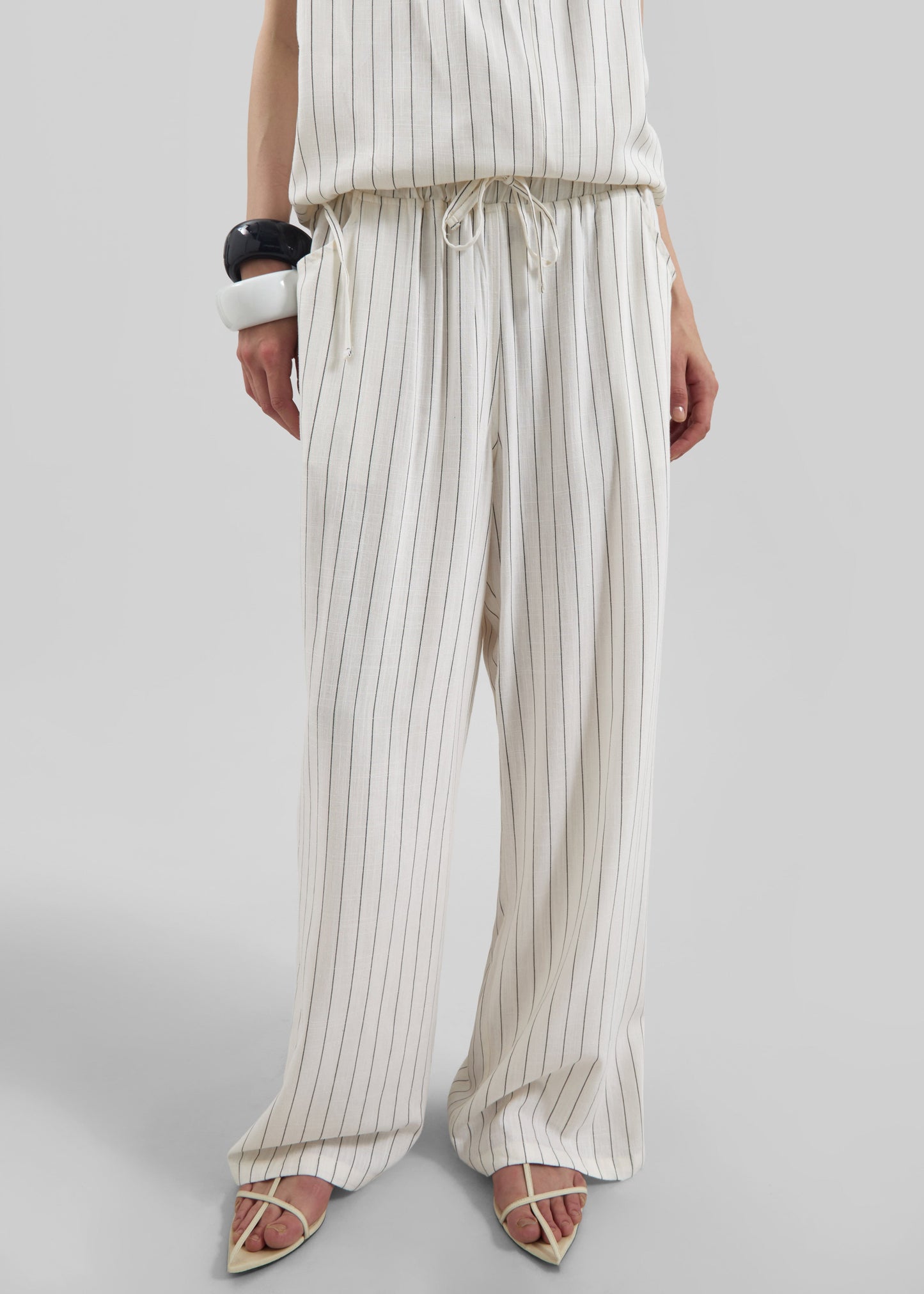Branton Drawstring Pants - White/Black Pinstripe