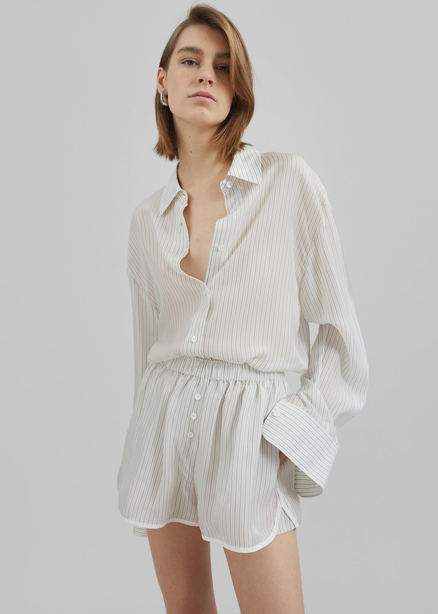 Brenna Double Striped Shorts - White/Black Stripe