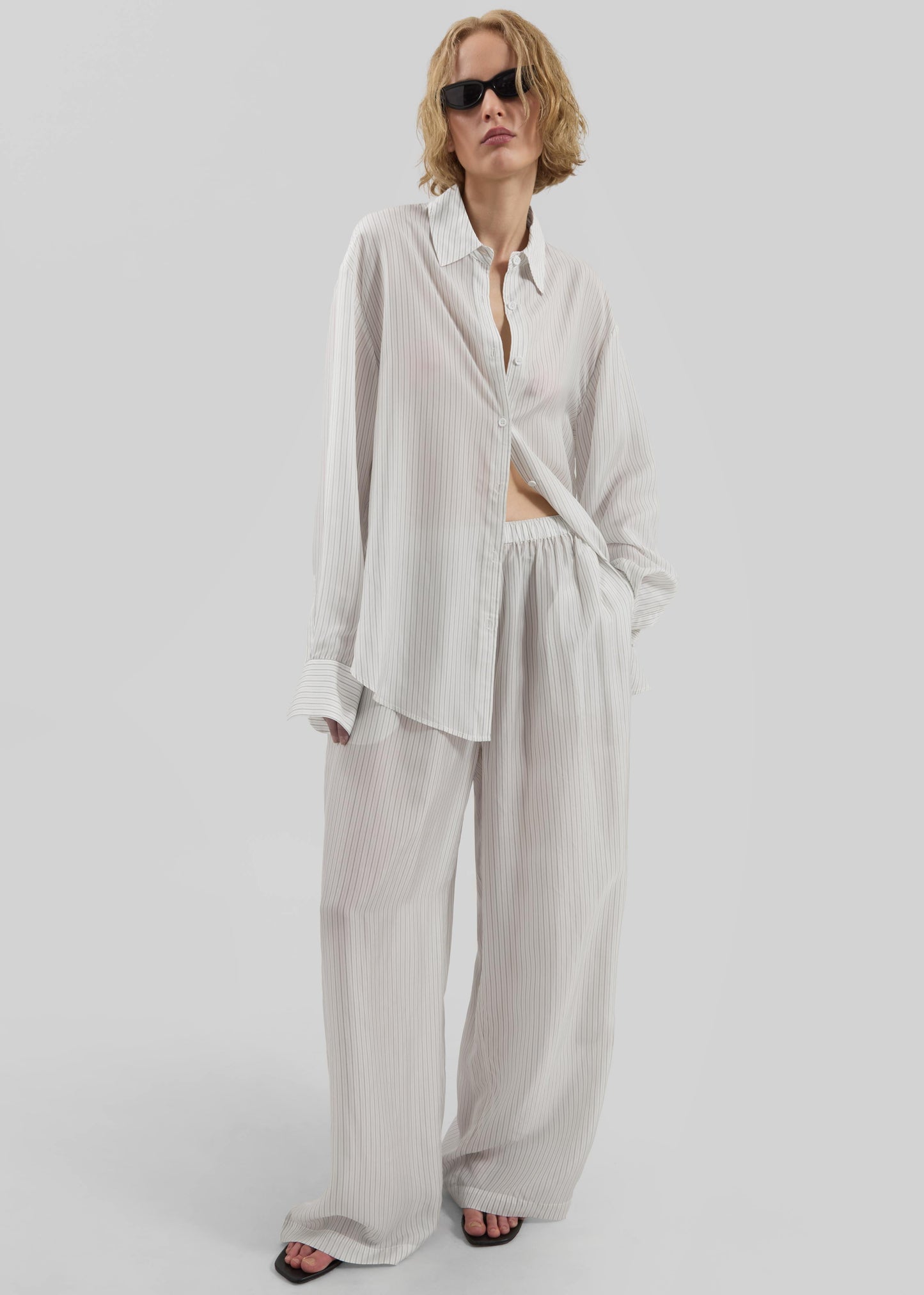 Brenna Double Striped Wide Pants - White/Black Stripe