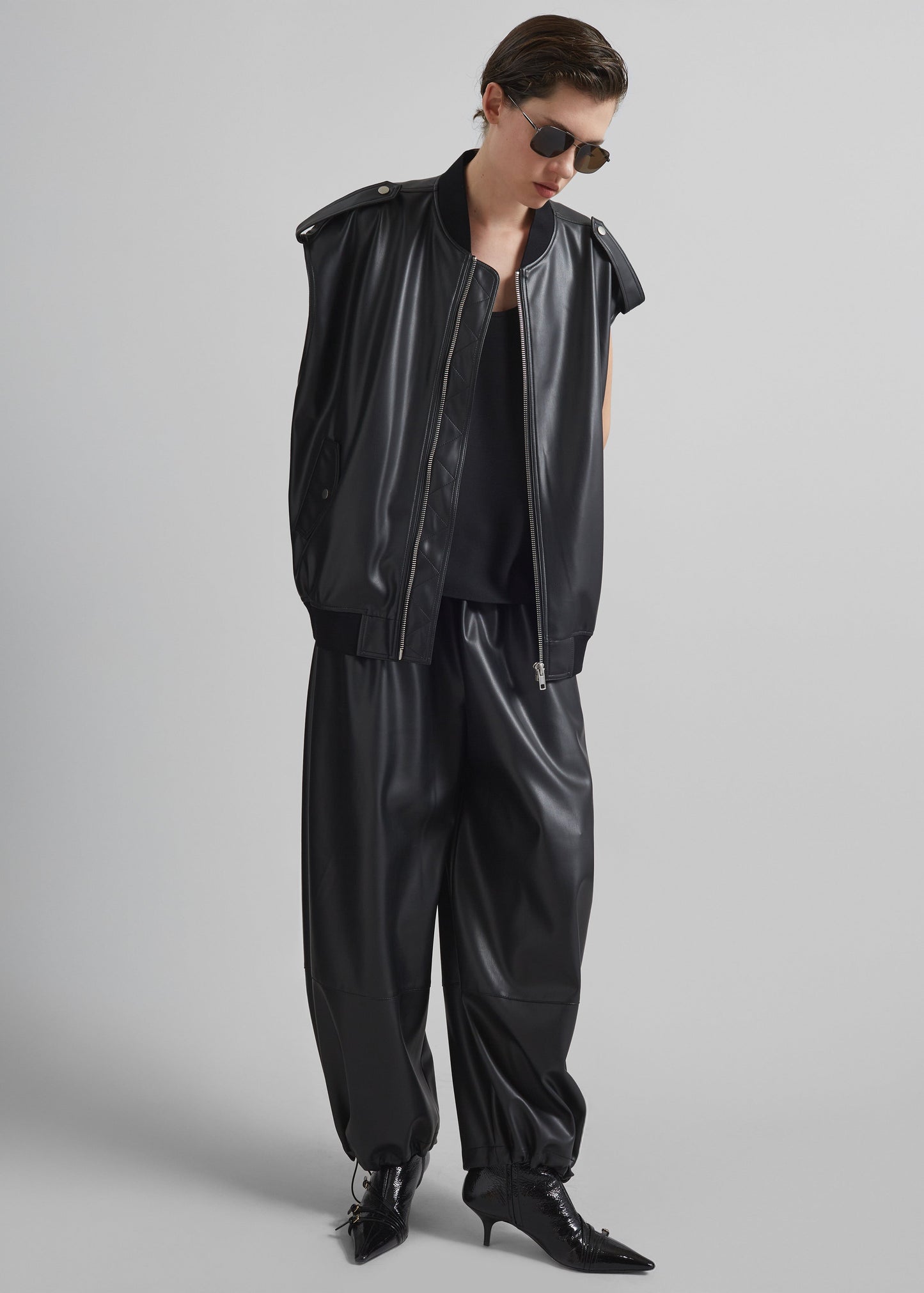 Briar Faux Leather Balloon Pants - Black