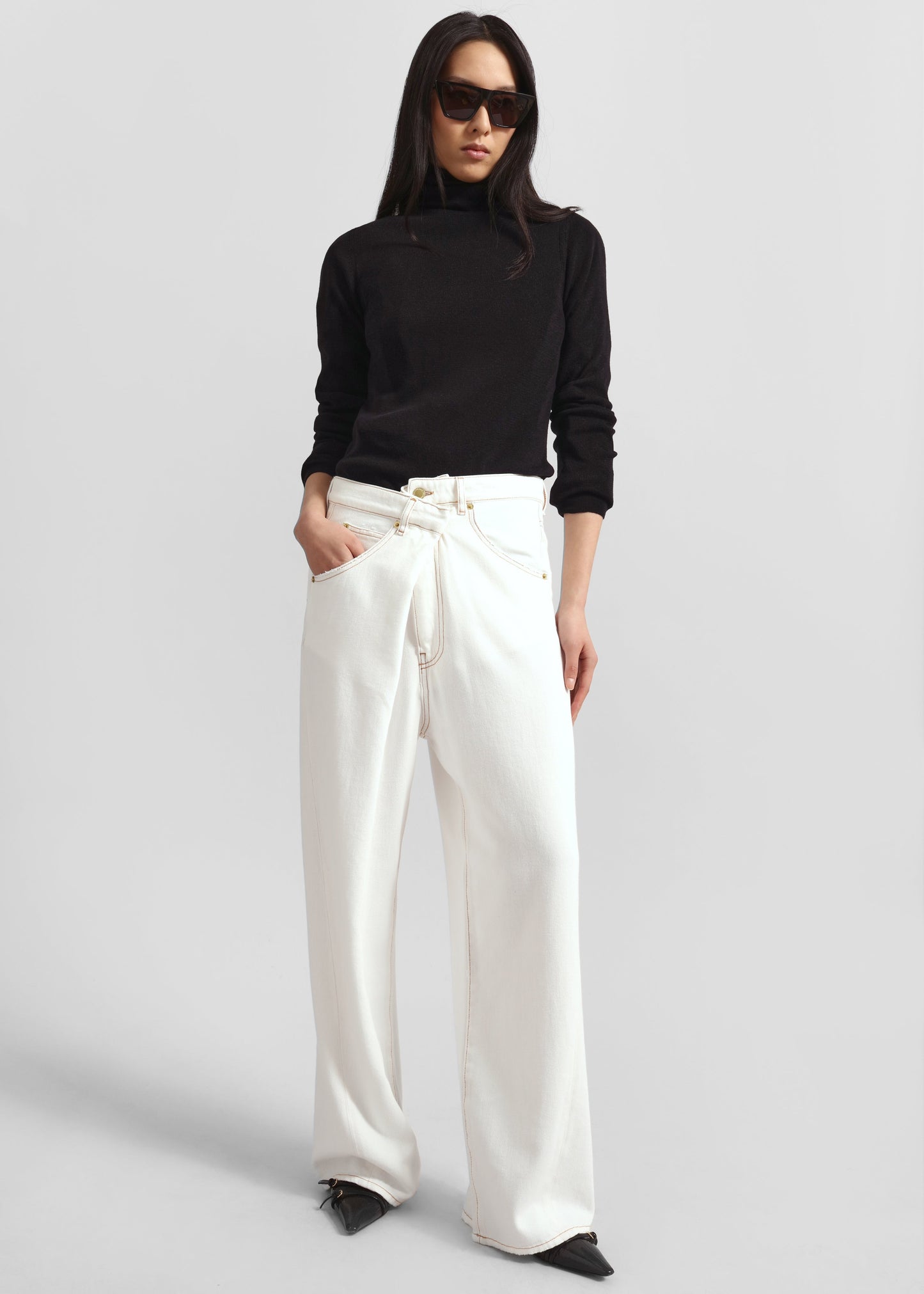 Darkpark Ines Fold Over Denim - Washed White