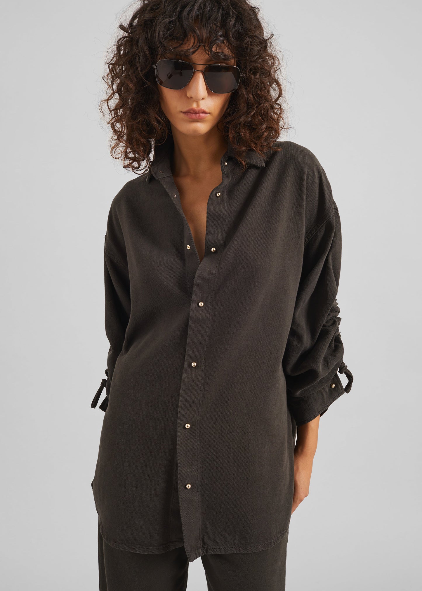 Darkpark Keanu Denim Rouche Shirt - Dark Brown