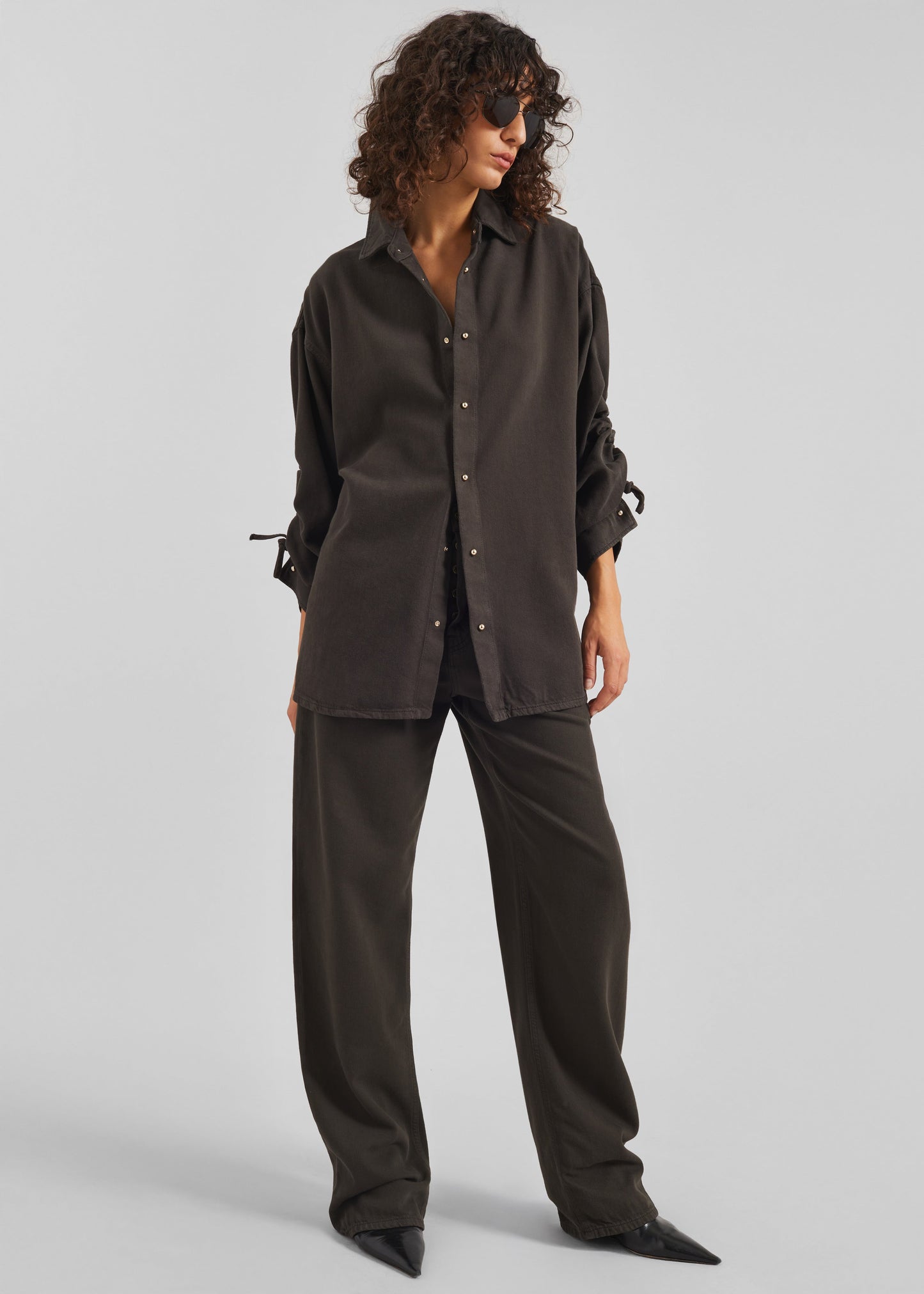 Darkpark Keanu Denim Rouche Shirt - Dark Brown