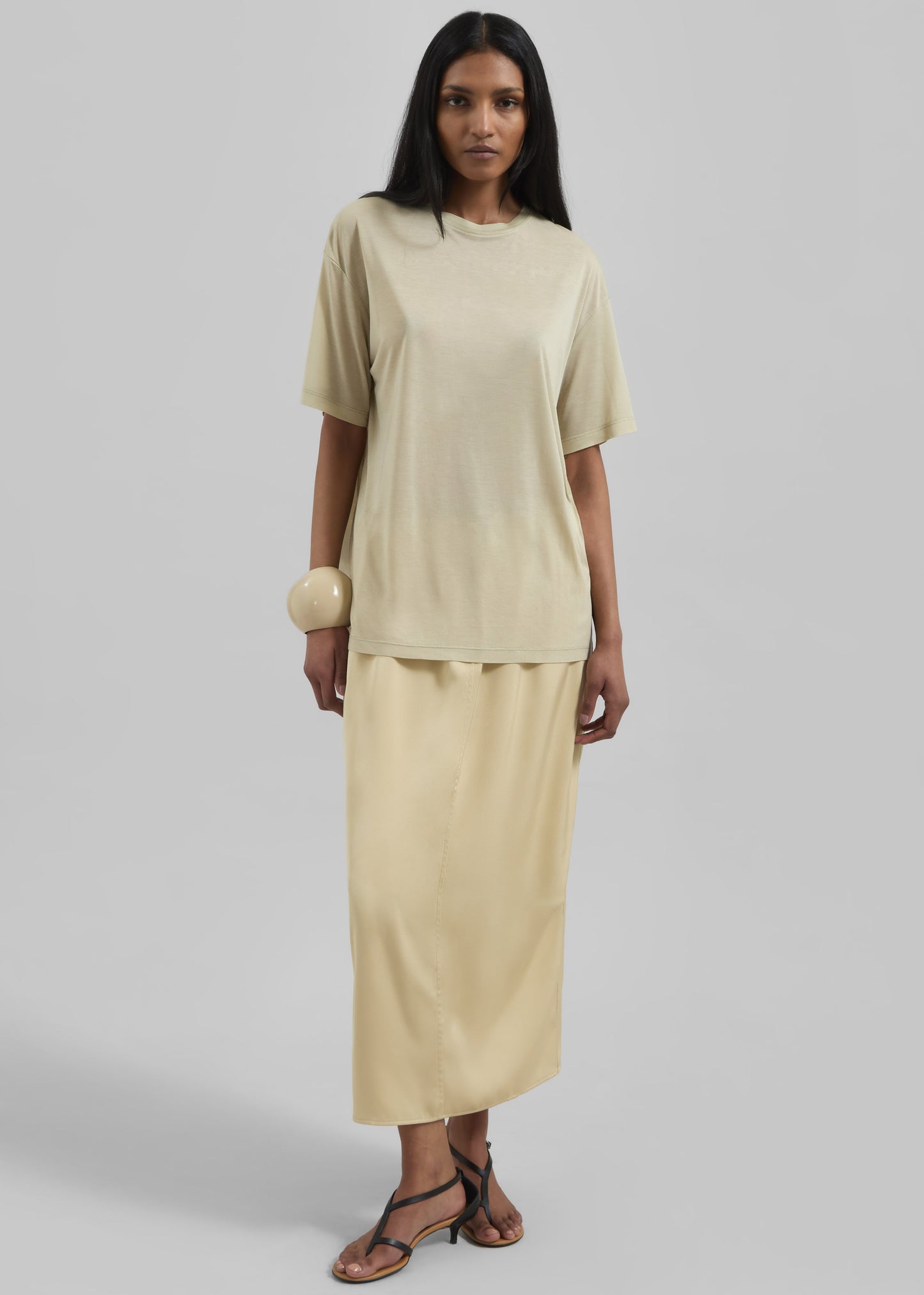 Elvas Satin Midi Skirt - Pale Yellow