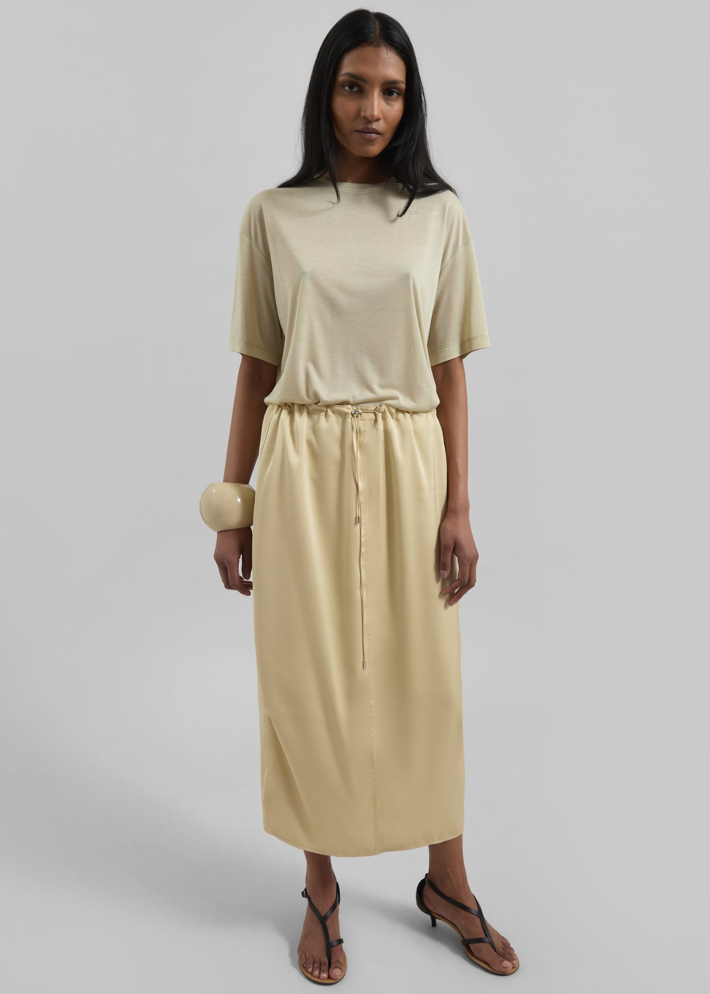 Elvas Satin Midi Skirt - Pale Yellow