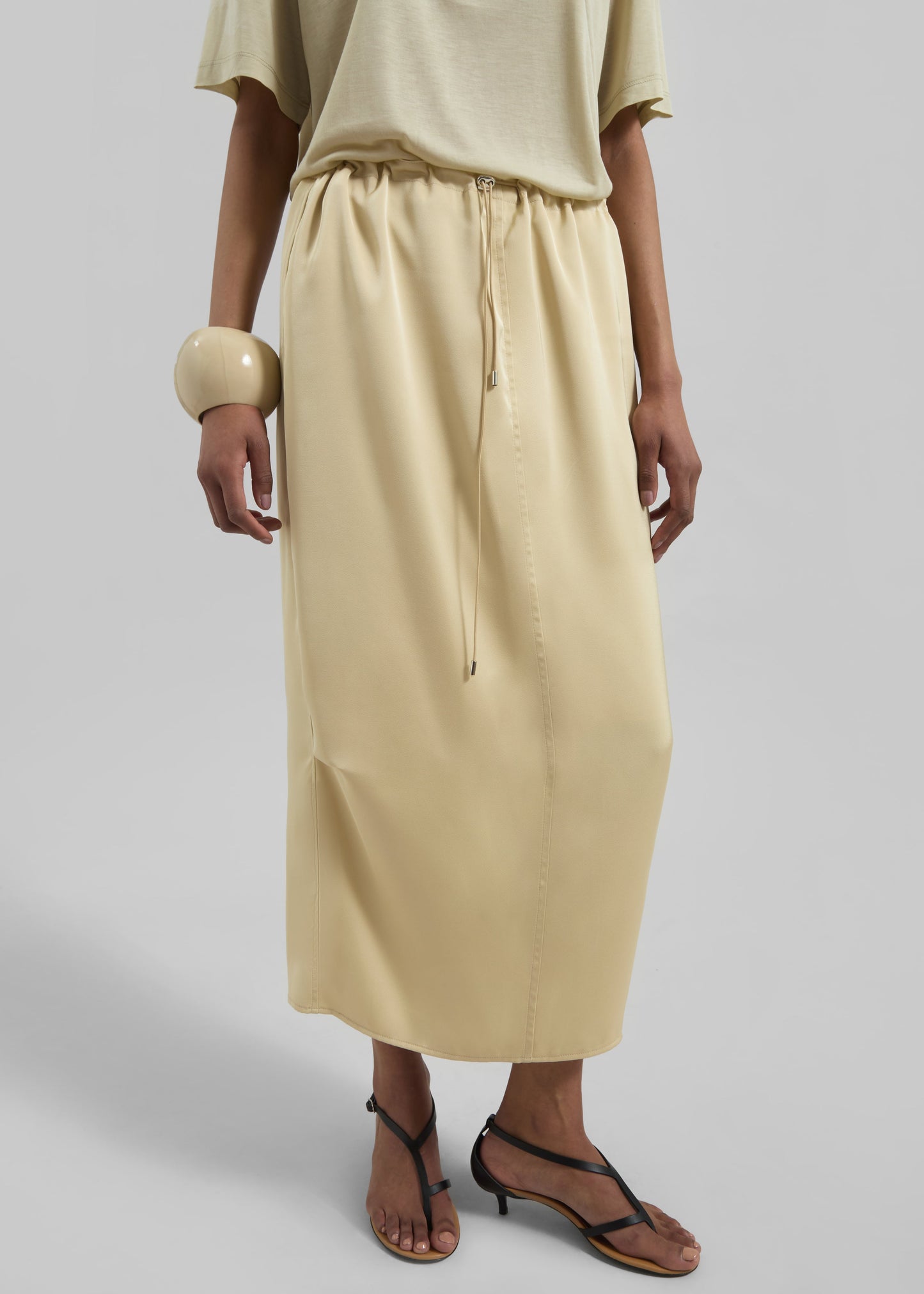 Elvas Satin Midi Skirt - Pale Yellow