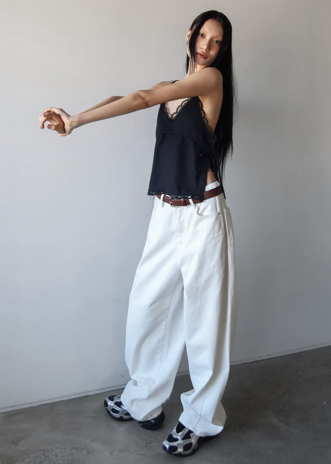 Halgar Frayed Seam Barrel-Leg Jeans - White