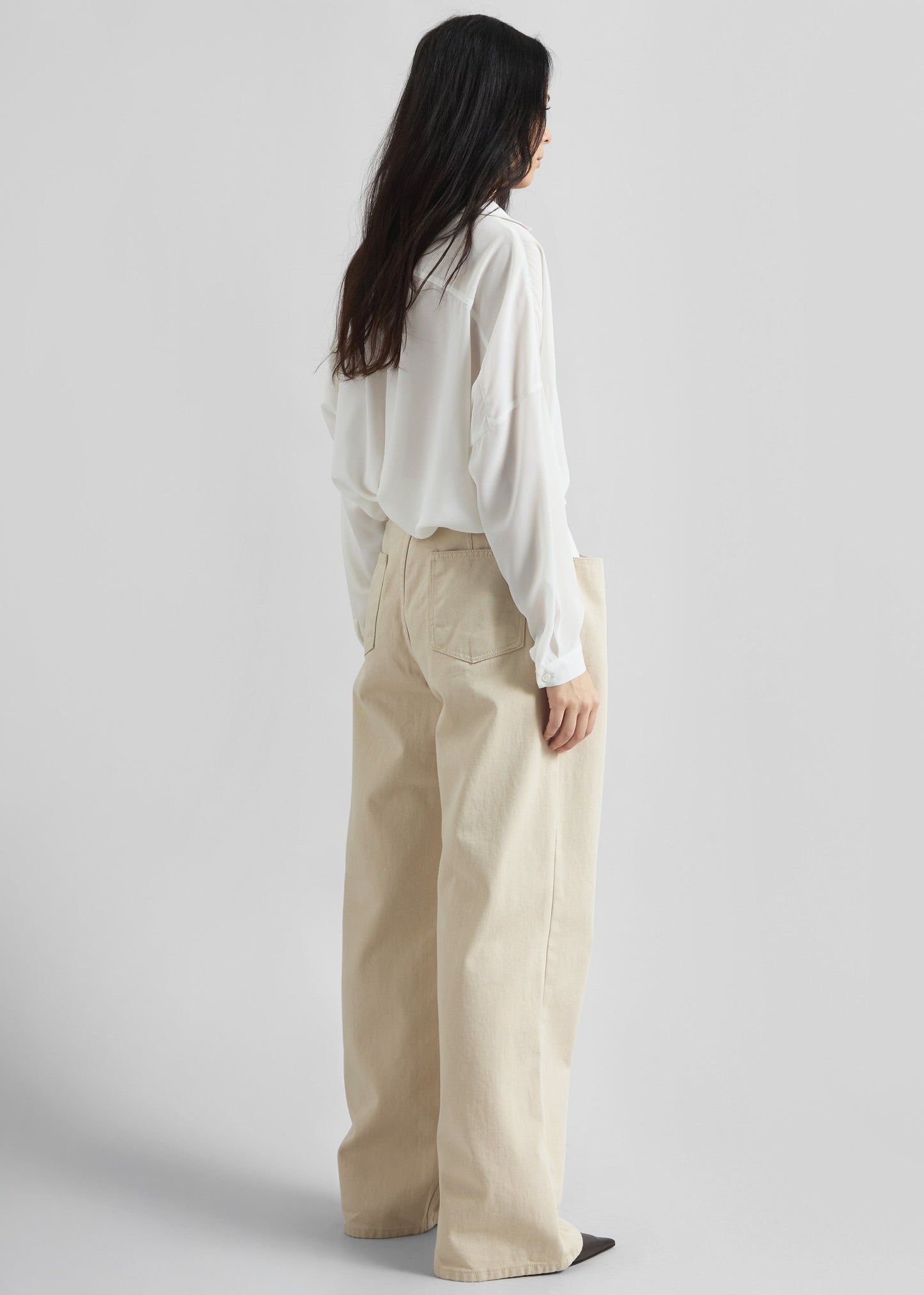 Hayla Contrast Denim Pants - Beige/Off White