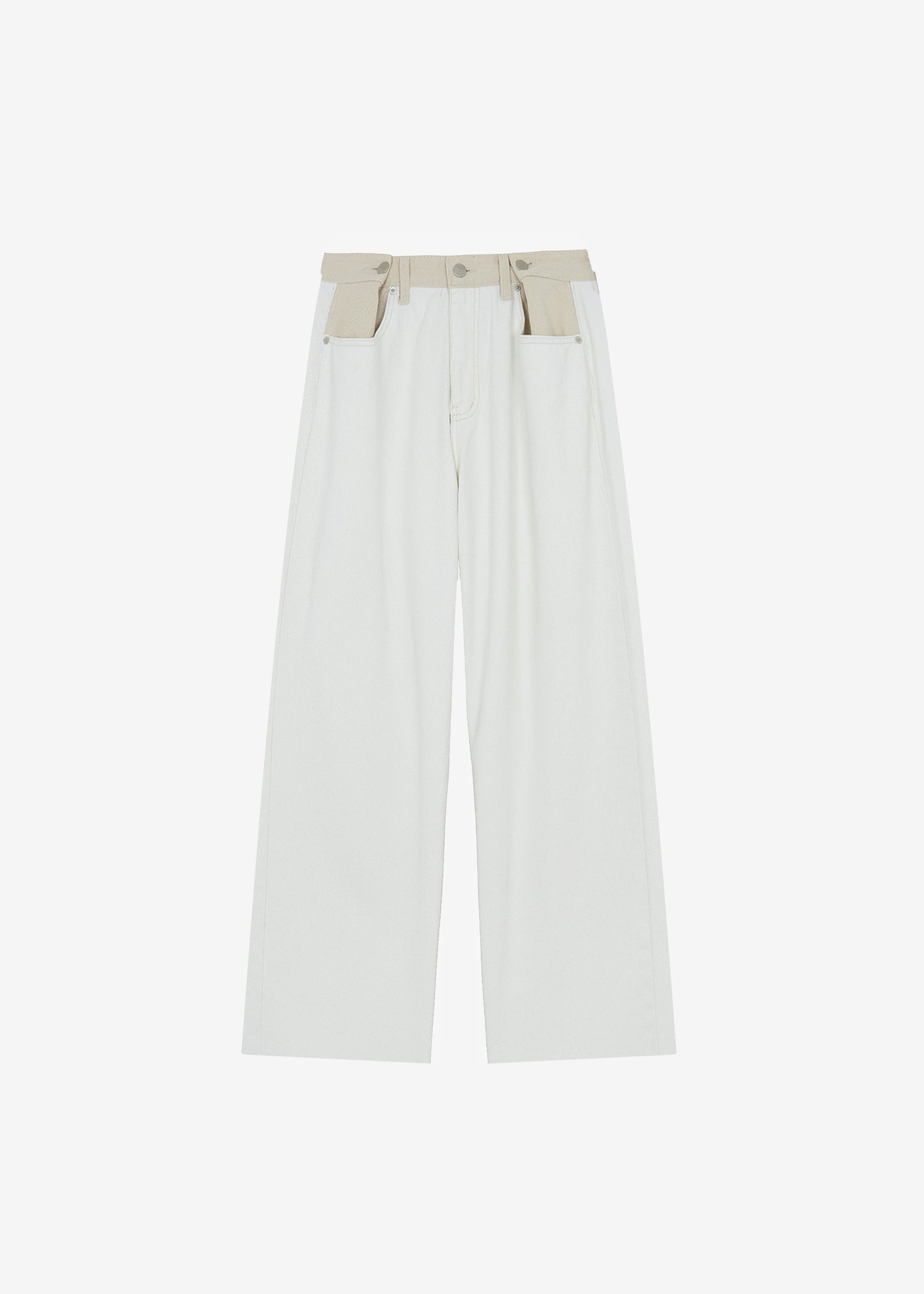 Hayla Contrast Denim Pants - Off White/Beige