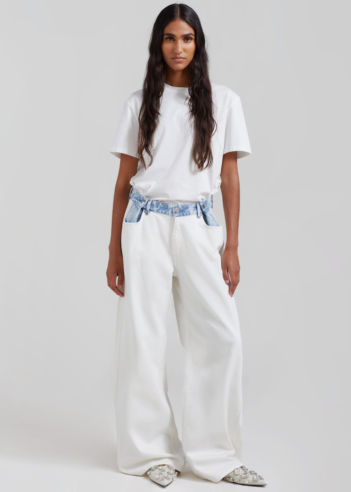 Hayla Contrast Denim Pants - Off White/Blue