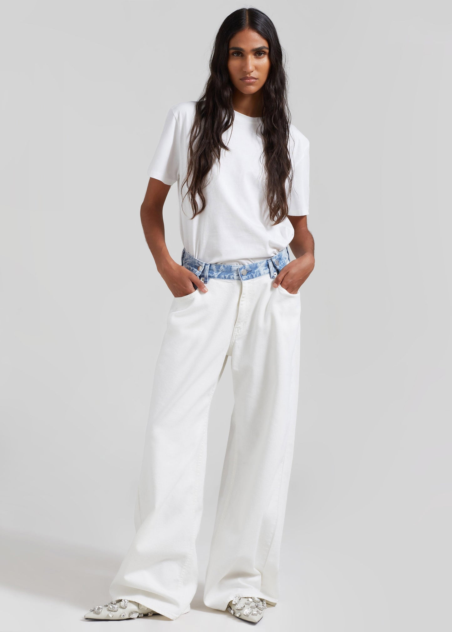Hayla Contrast Denim Pants - Off White/Blue