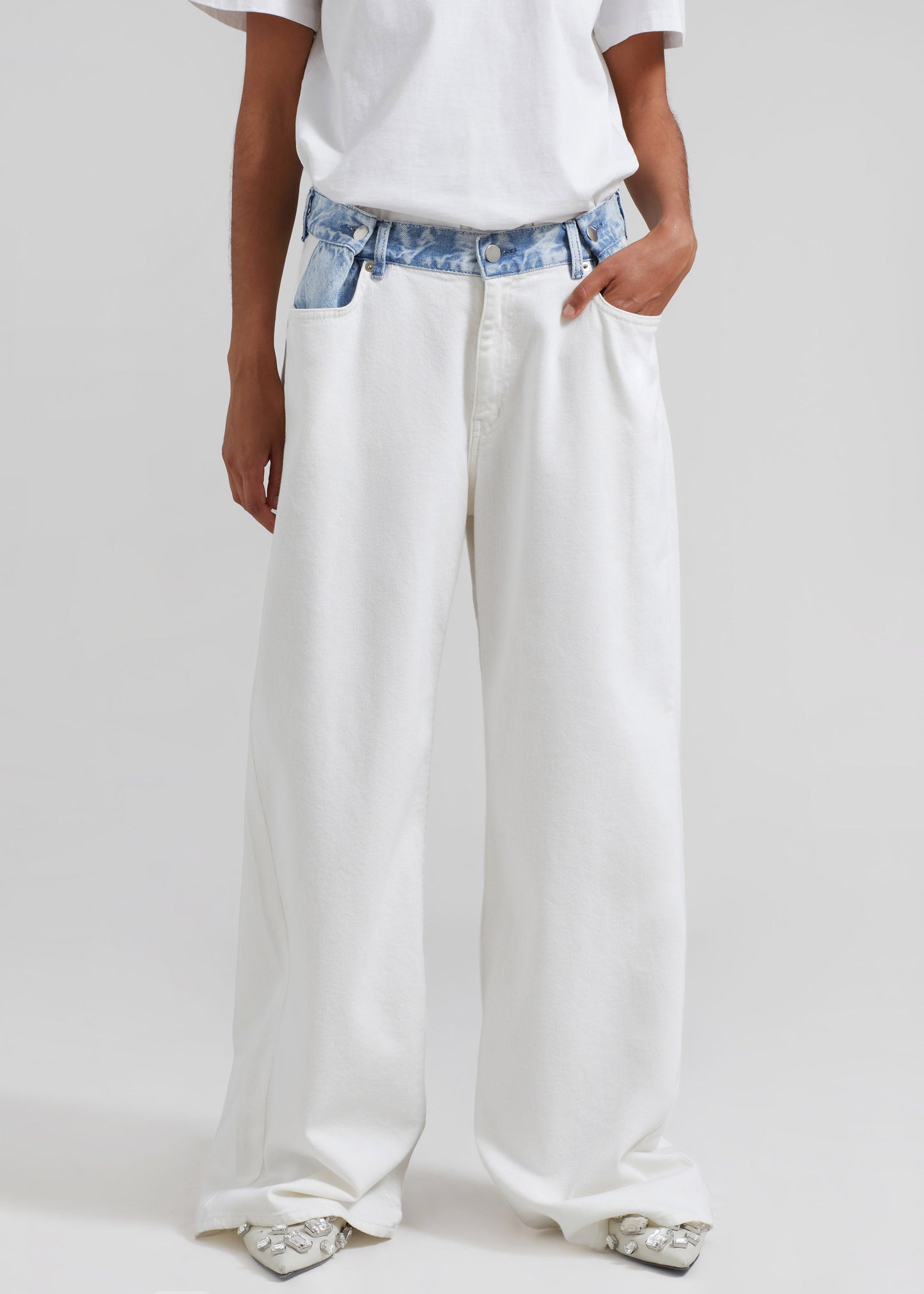 Hayla Contrast Denim Pants - Off White/Blue