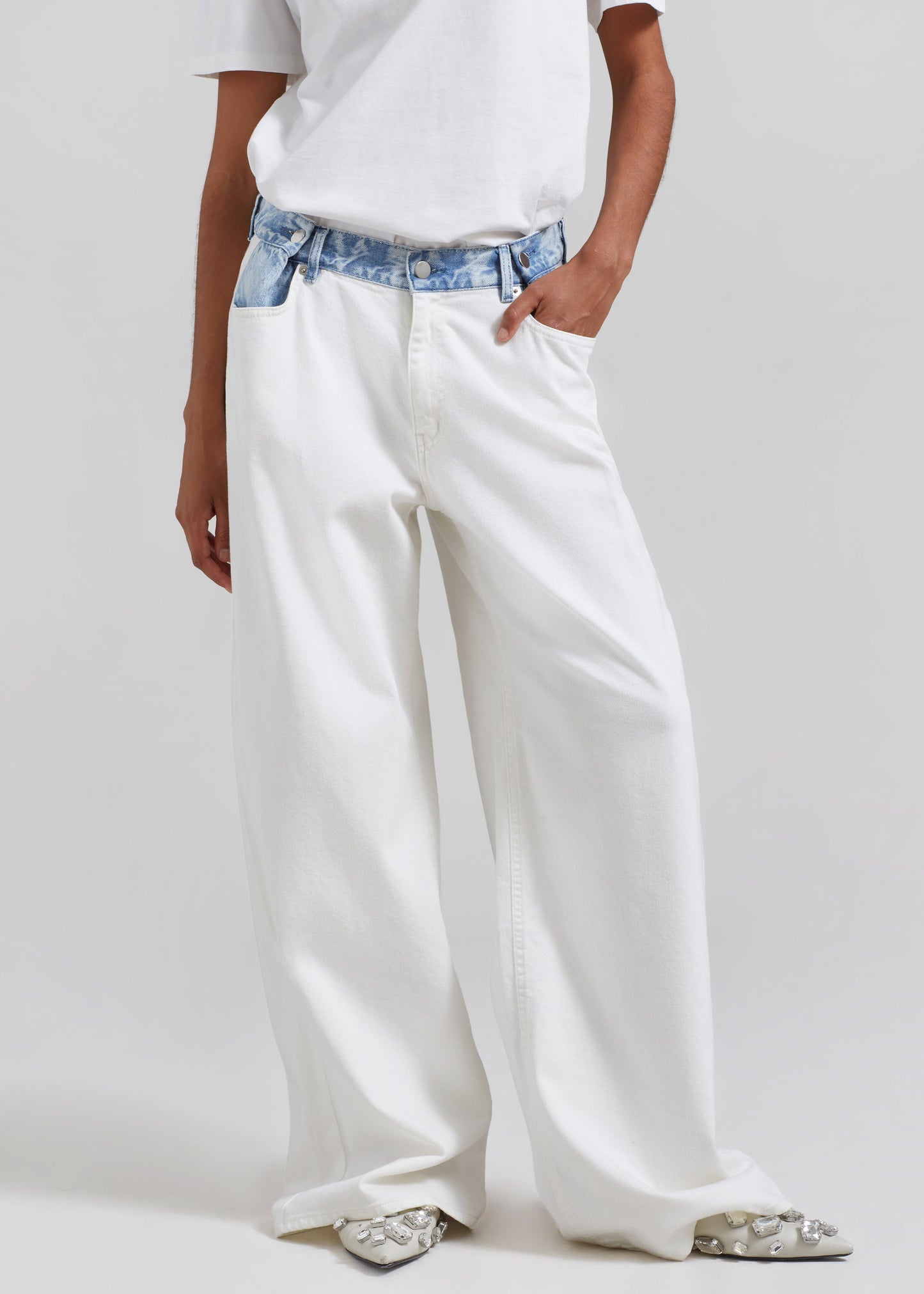 Hayla Contrast Denim Pants - Off White/Blue