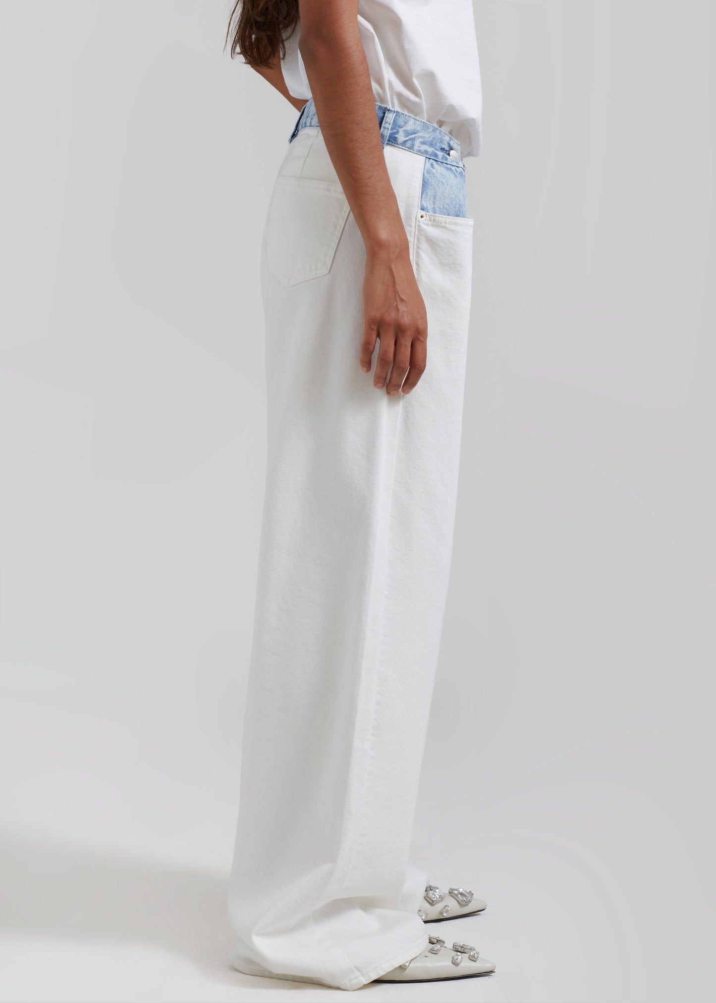 Hayla Contrast Denim Pants - Off White/Blue