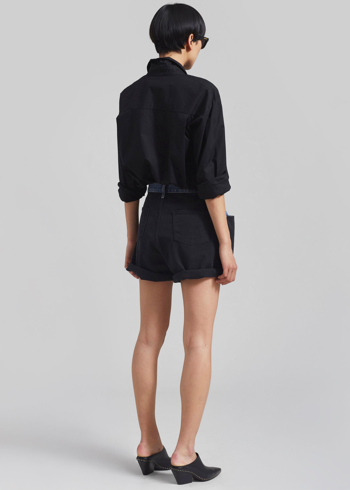 Hayla Contrast Denim Shorts - Black/Blue