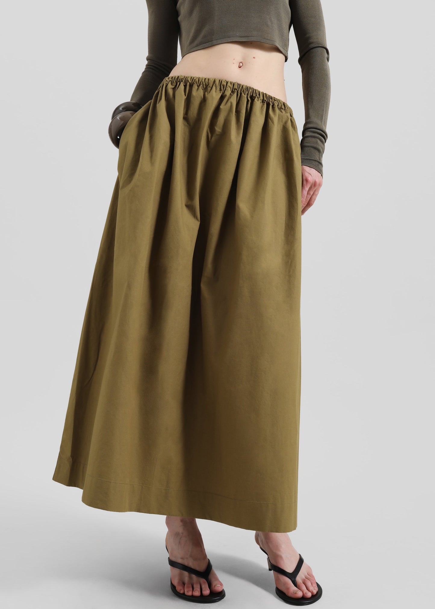 Jalev Gathered Cotton Skirt - Martini Olive