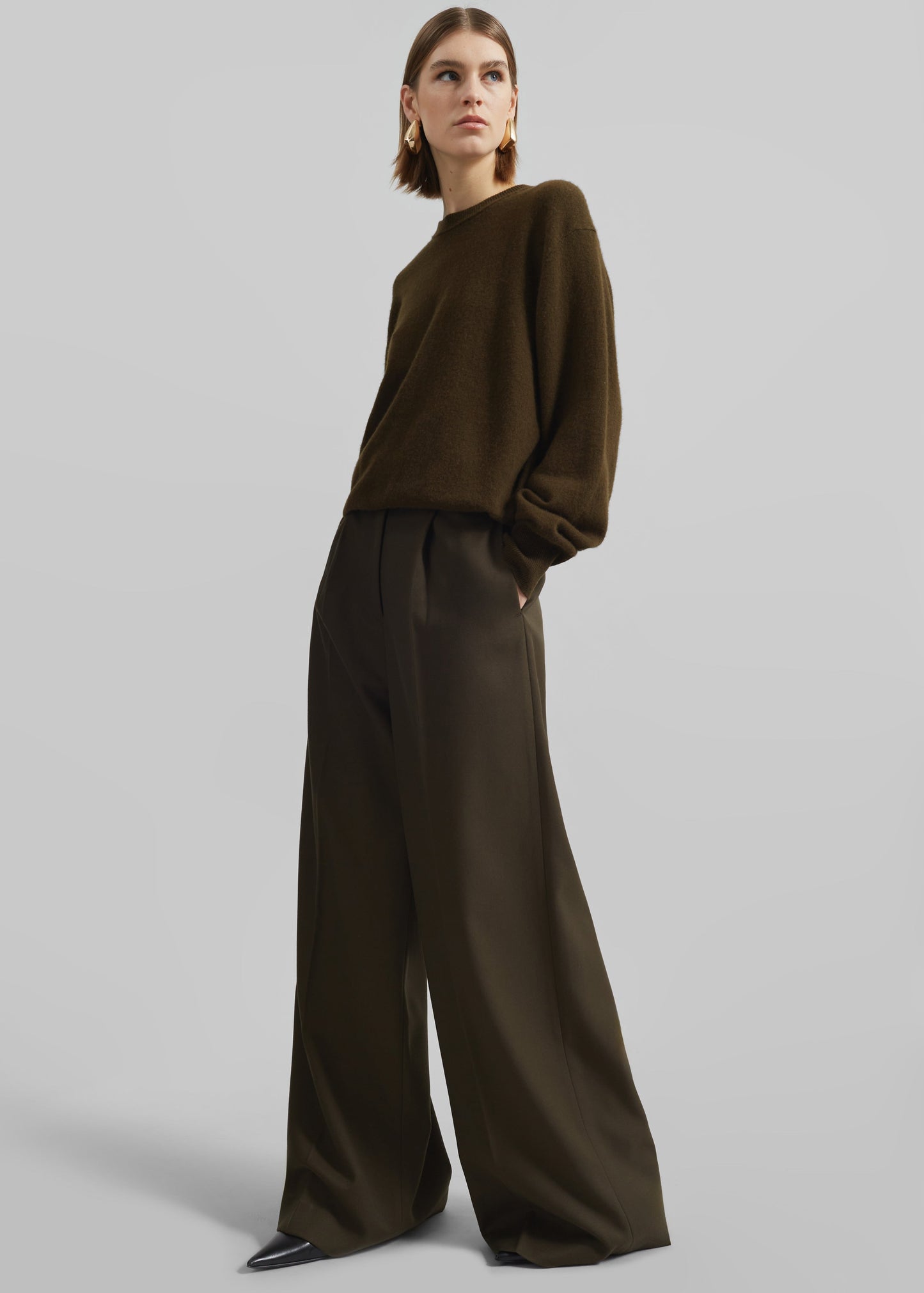 Kamila Wide Leg Trousers - Khaki