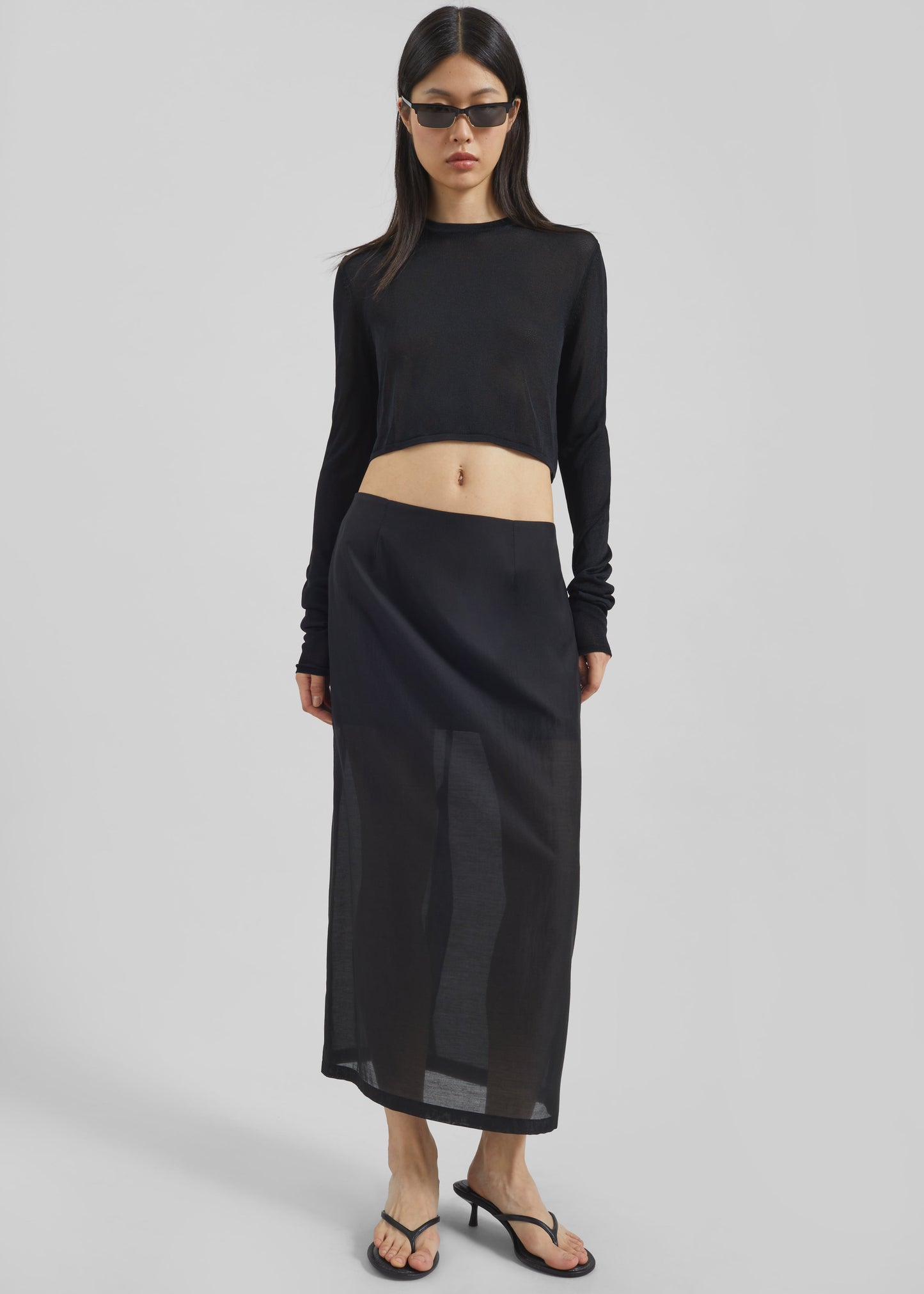 Lenore Semi Sheer Midi Skirt - Black