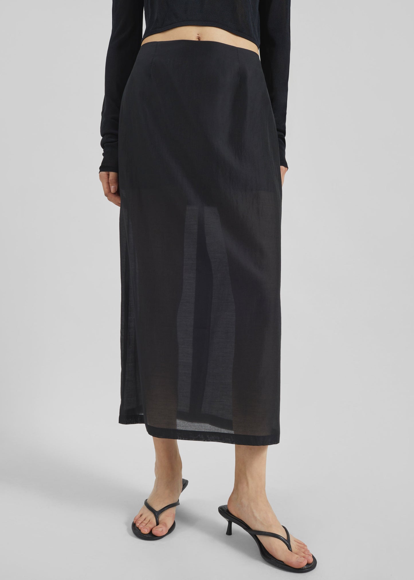 Lenore Semi Sheer Midi Skirt - Black
