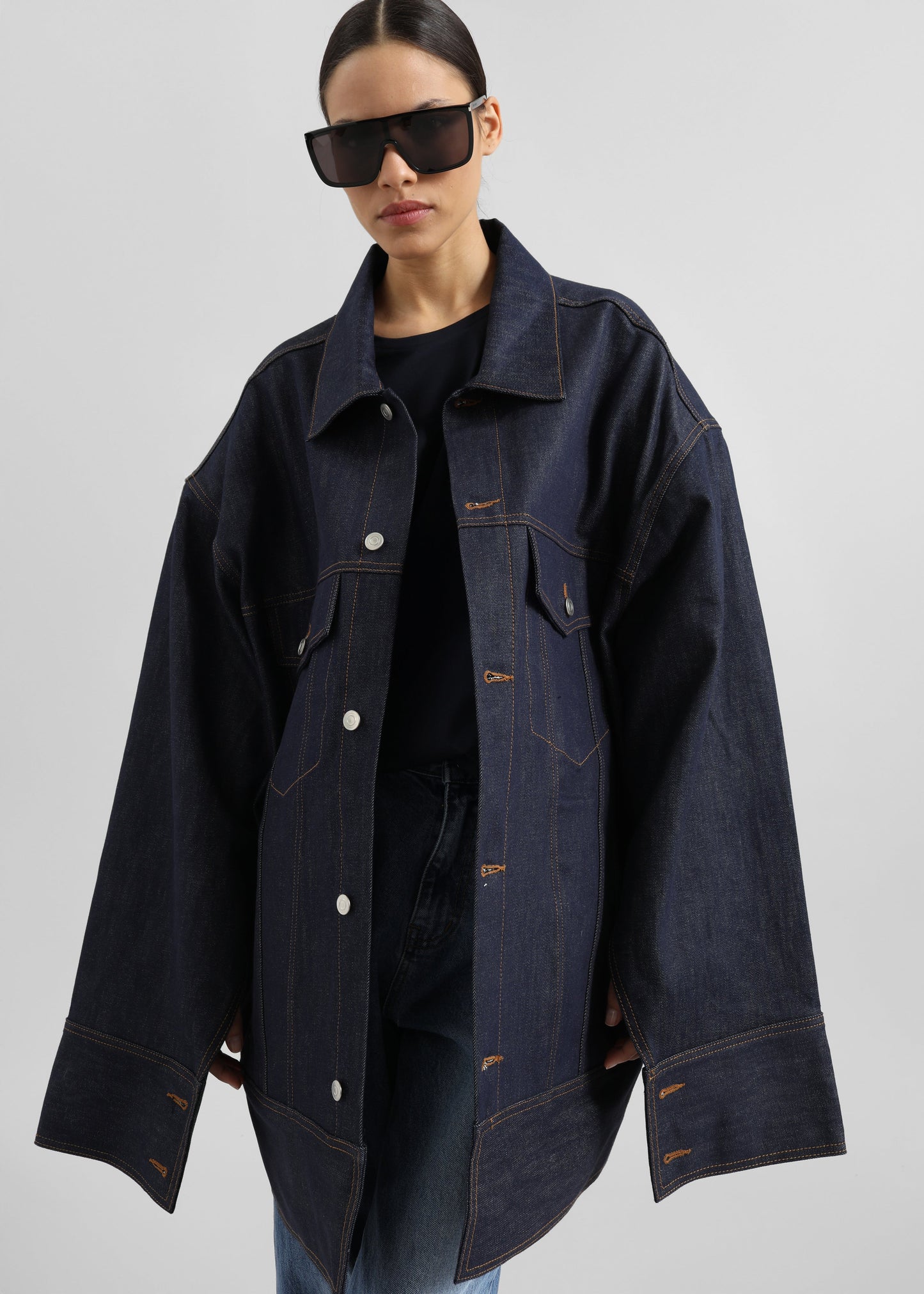Leros Oversized Denim Jacket - Dark Wash