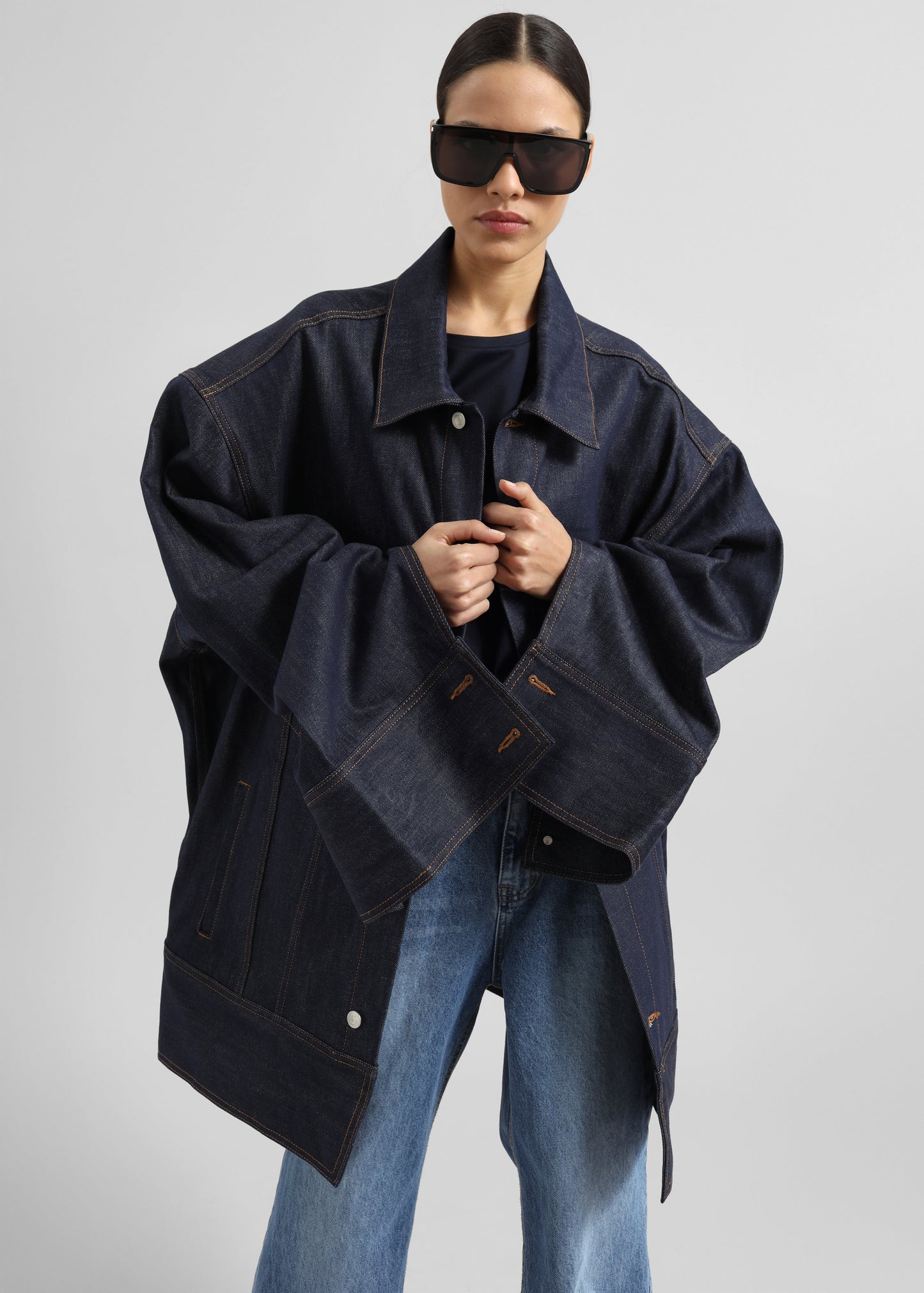 Leros Oversized Denim Jacket - Dark Wash