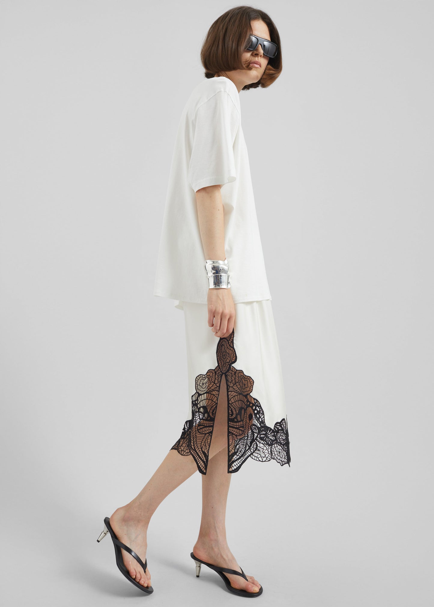 Loulou de Saison Mia Silk Lace Skirt - Ivory/Black
