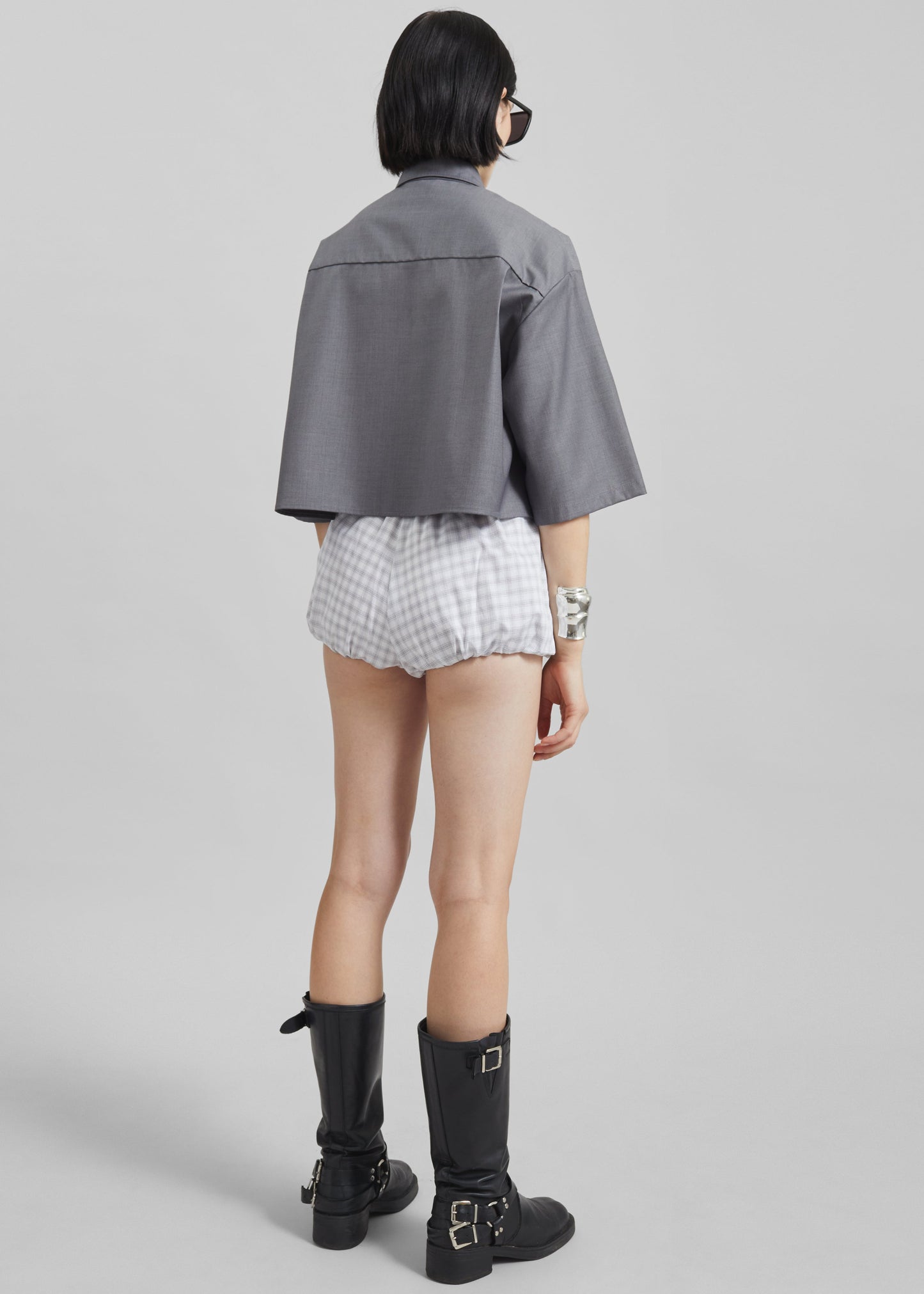 Meg Mini Balloon Shorts - Checked White