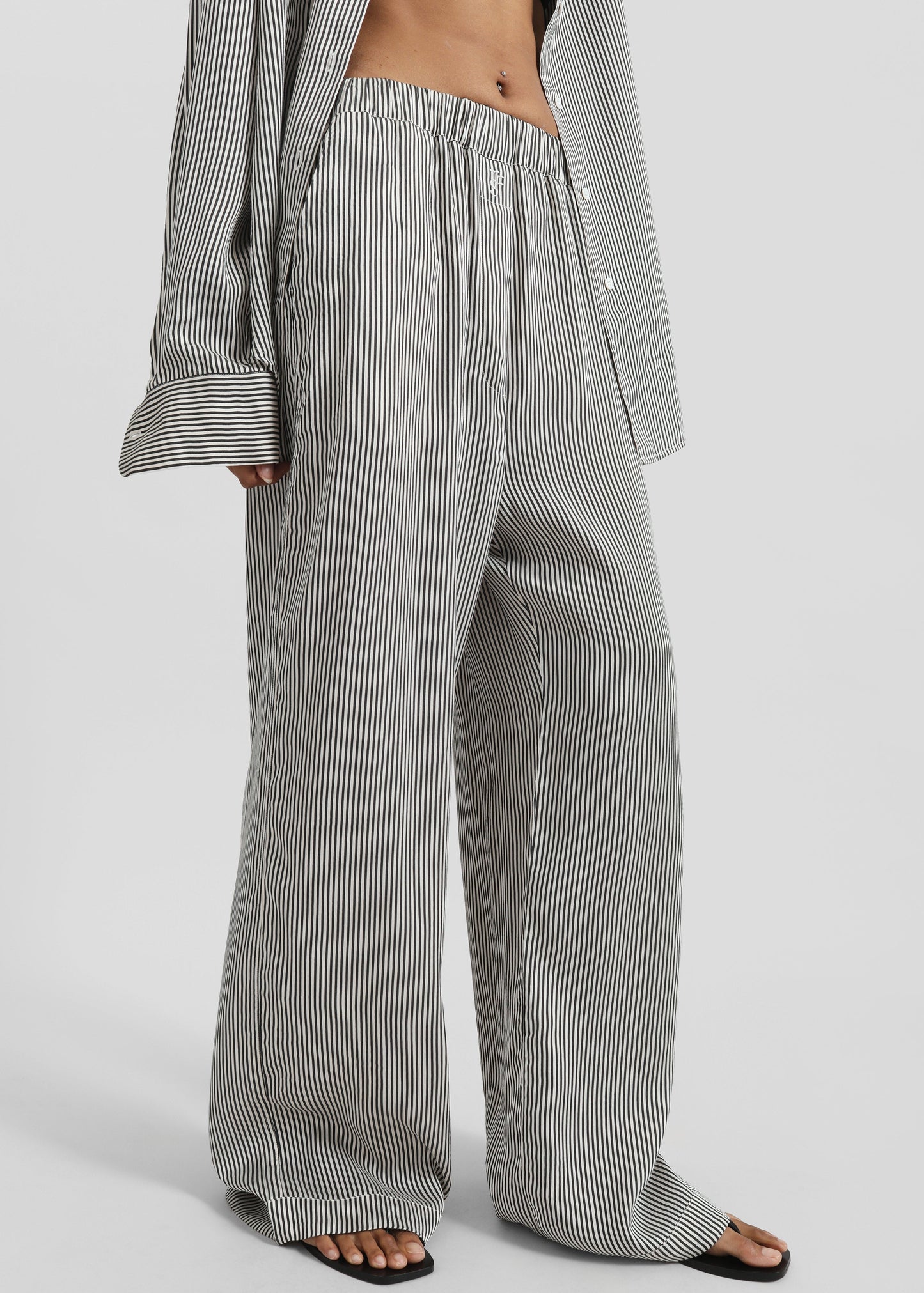 Mirca Striped Silk Elastic Pants - Black/White Stripe