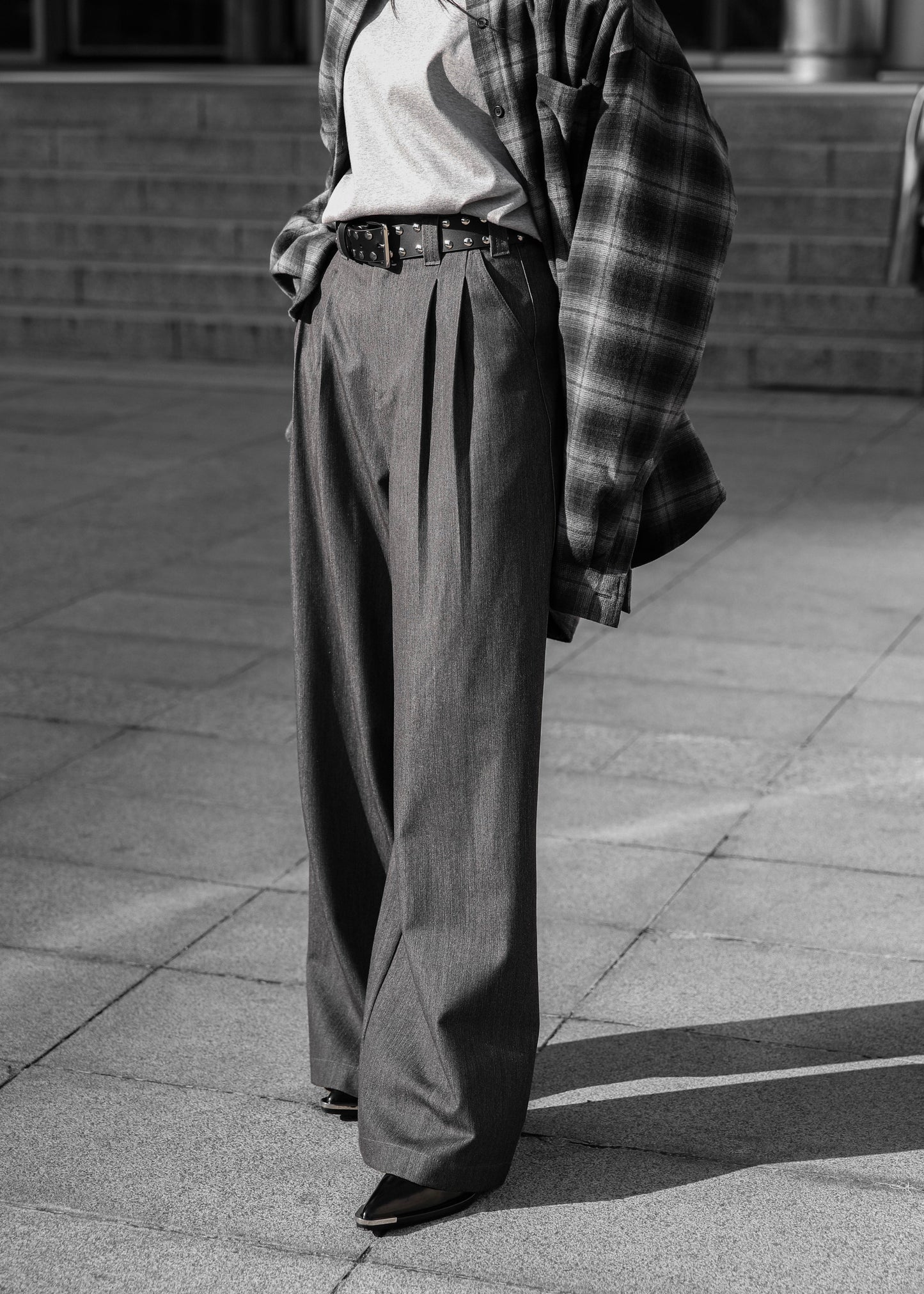 Nellore Pleated Denim Pants - Dark Grey Melange