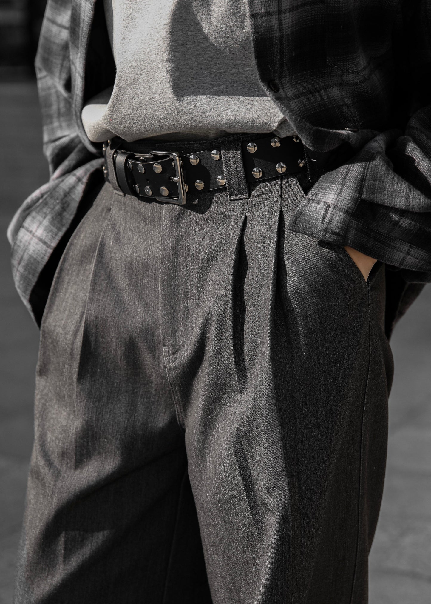 Nellore Pleated Denim Pants - Dark Grey Melange