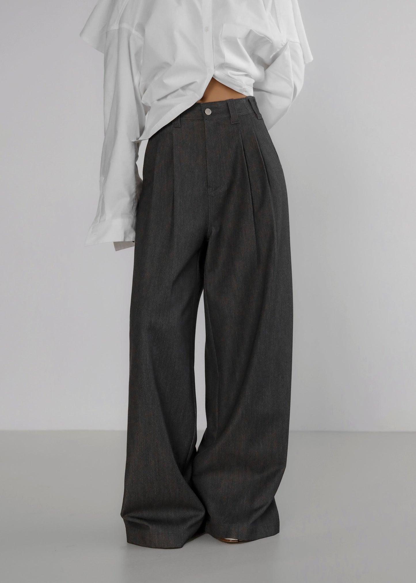 Nellore Pleated Denim Pants - Dark Grey Melange