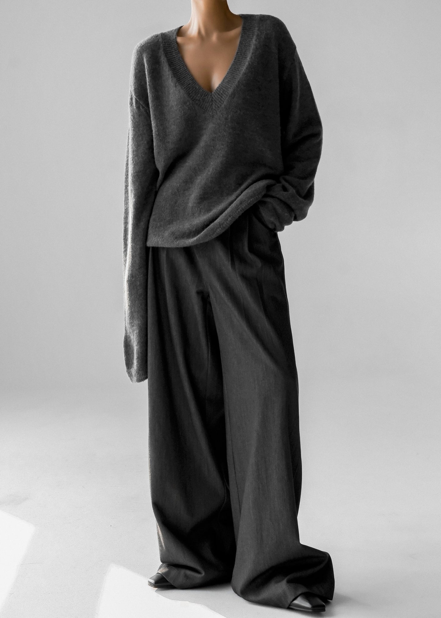Nellore Pleated Denim Pants - Dark Grey Melange