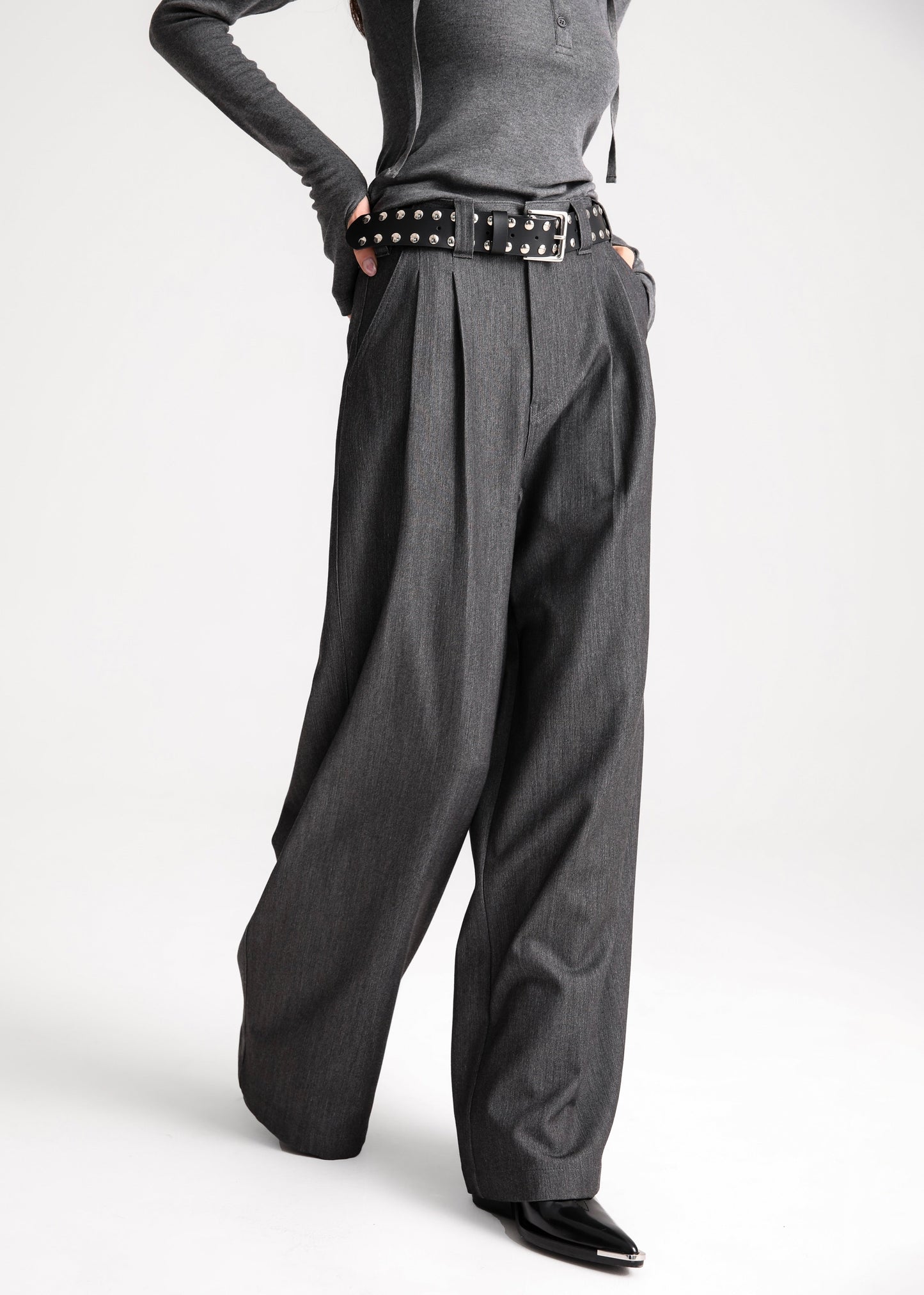 Nellore Pleated Denim Pants - Dark Grey Melange