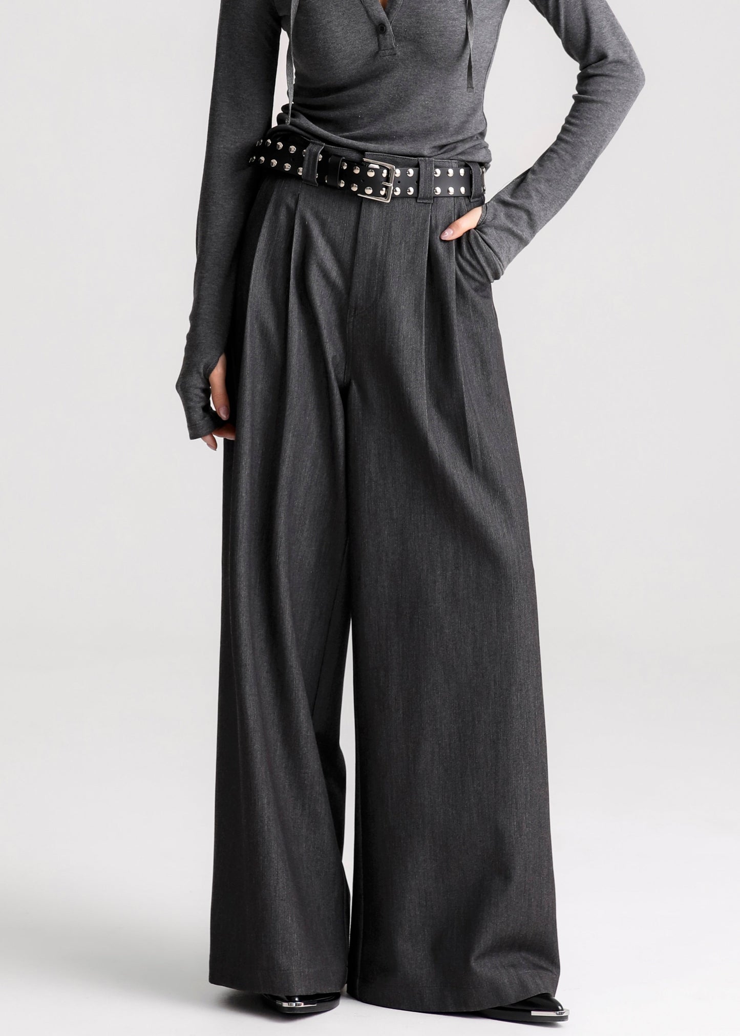 Nellore Pleated Denim Pants - Dark Grey Melange