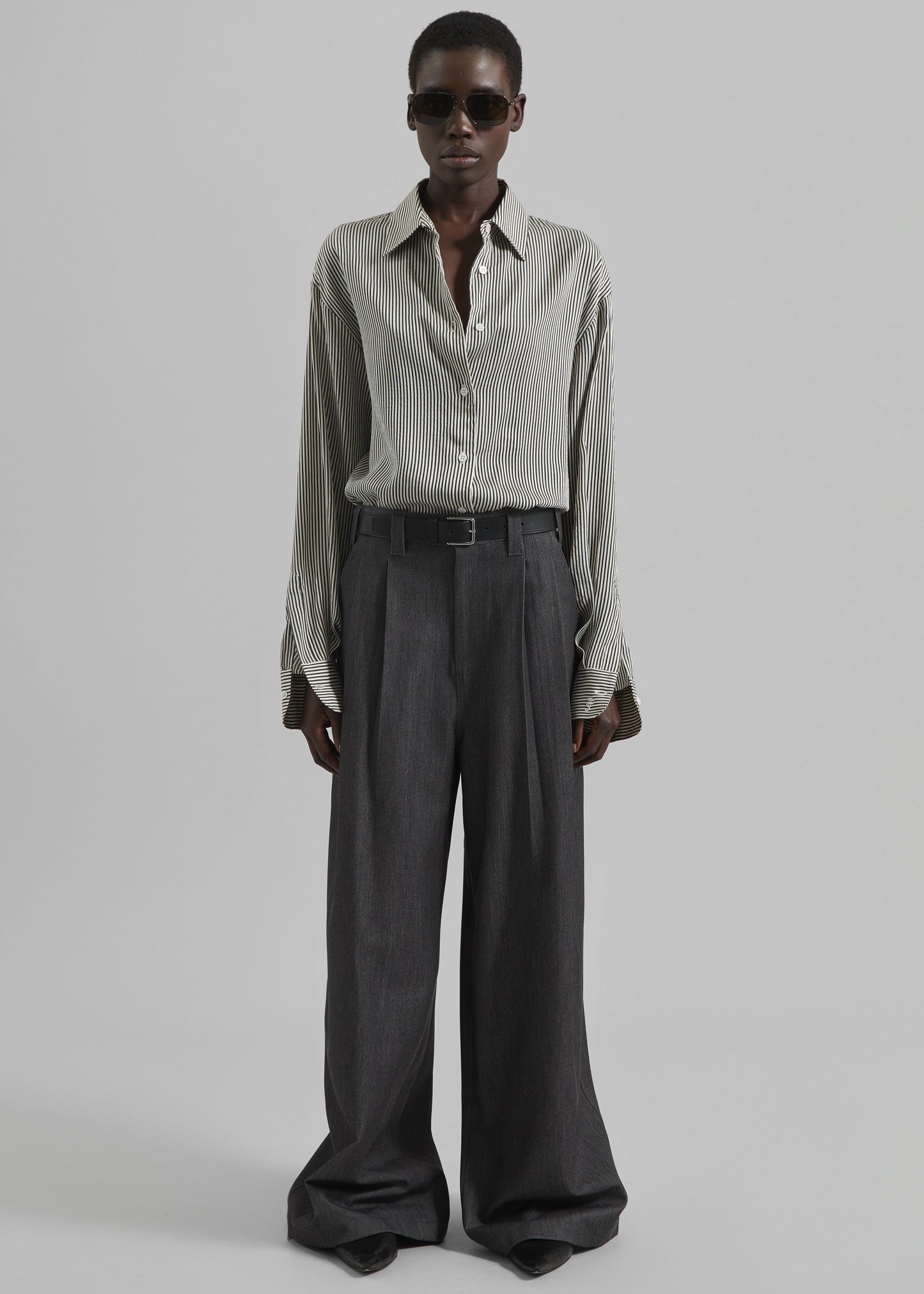 Nellore Pleated Denim Pants - Dark Grey Melange