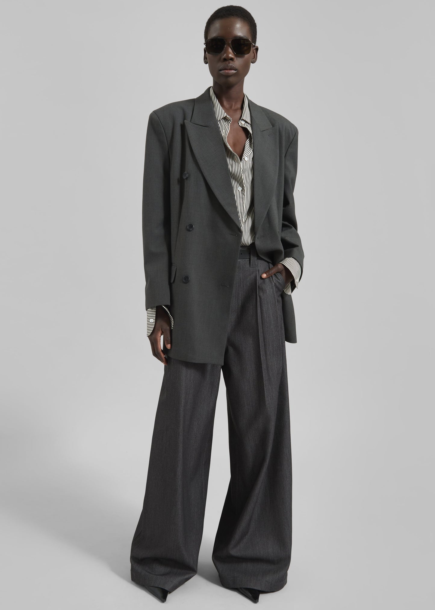 Nellore Pleated Denim Pants - Dark Grey Melange